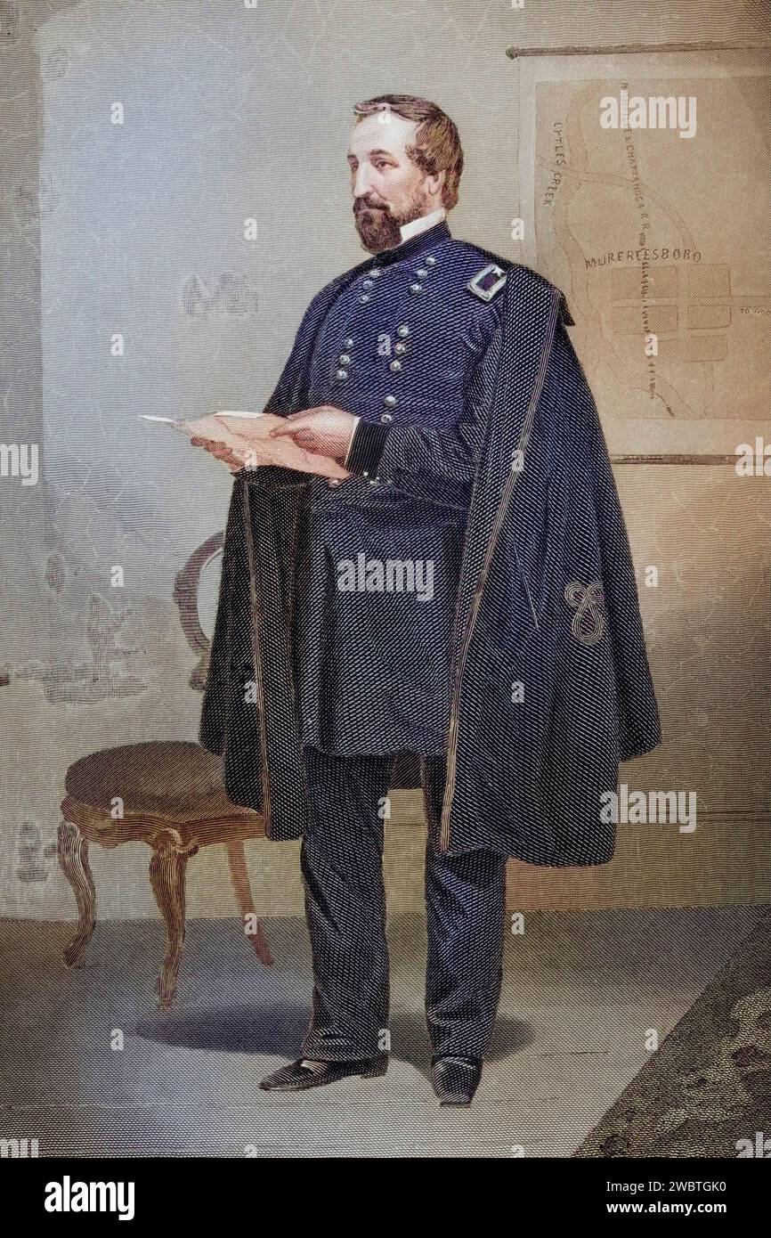 William stark Rosecrans 1819 1898, Unionsgeneral und Stratege belagert in der Schlacht von Chickamauga, nach einem Gemälde von Alonzo Chappel, Historisch, digital restaurierte Reproduktion von einer Vorlage aus dem 19. Jahrhundert, Datum nicht angegeben Stockfoto