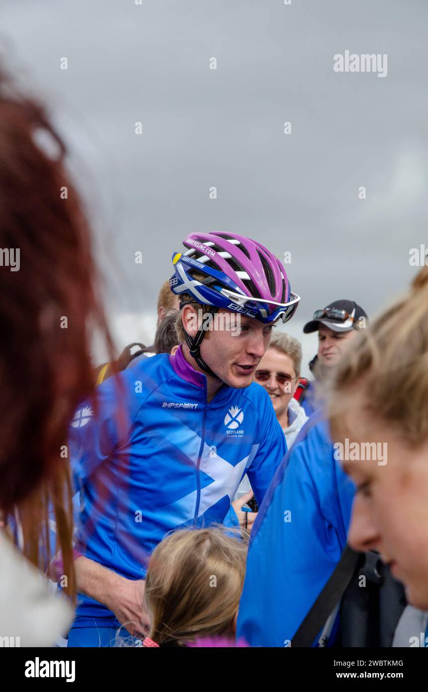 GLASGOW, SCHOTTLAND - 29. JULI 2014: Das Cross Country Finale der Männer und Frauen bei den Commonwealth Games 2014. Es wurde in Cathkin Braes abgehalten. Stockfoto