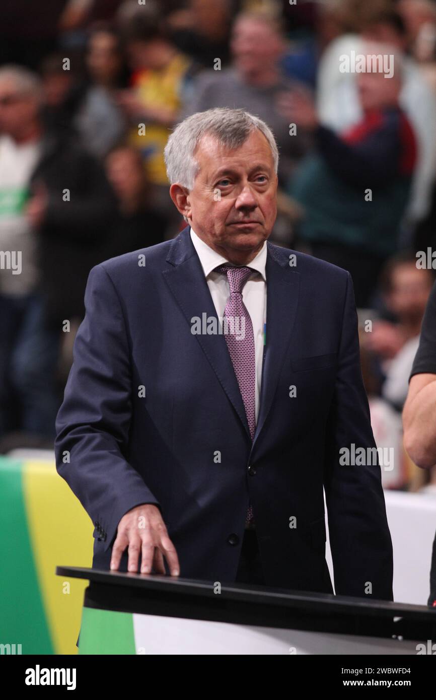 MÜNCHEN, Deutschland. , . Michael Wiederer, 2024 EHF President Europe International Handball Federation - während der Handball-Europameisterschaft der Männer, EHF EURO 2024, DÄNEMARK gegen TSCHECHIEN, im Olympiapark-Stadion auf 12. Januar in München (Foto: Arthur THILL/ATP Images) (THILL Arthur/ATP/SPP) Foto: SPP Sport Press Photo. /Alamy Live News Stockfoto