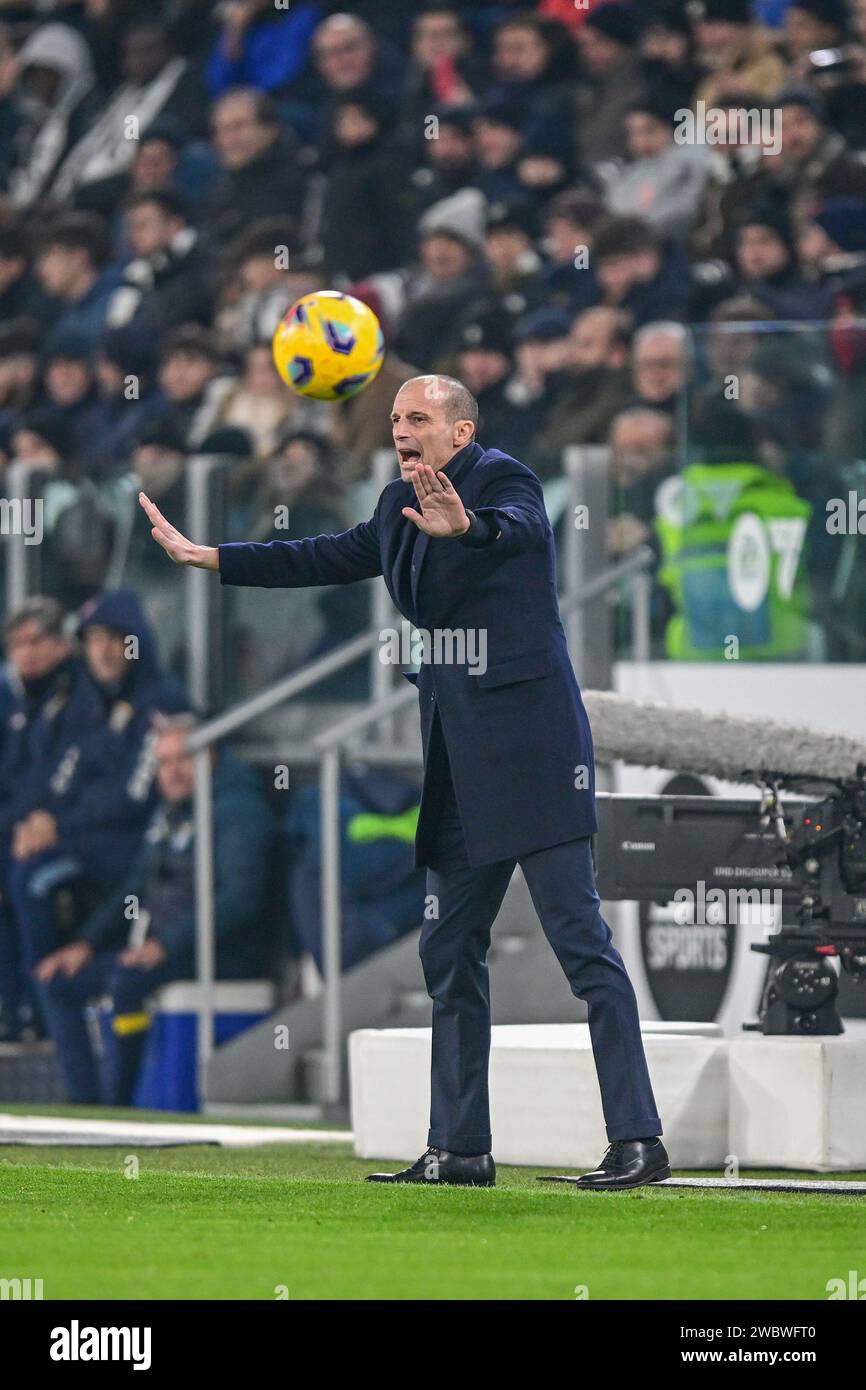 Turin, Italien. Januar 2024. Cheftrainer Massimiliano Allegri von Juventus, der während des Coppa Italia-Spiels zwischen Juventus und Frosinone im Allianz-Stadion in Turin gesehen wurde. (Foto: Gonzales Photo/Alamy Live News Stockfoto