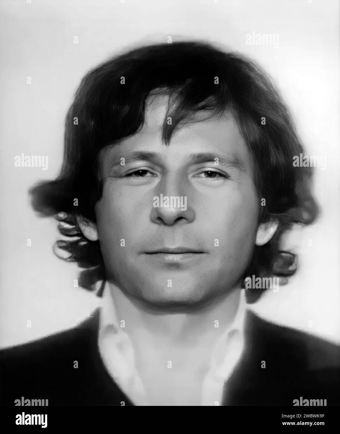 Roman Polanski. Polizeifoto des französischen und polnischen Filmregisseurs Raymond Roman Thierry Polański (né Liebling; 1933) nach seiner Verhaftung im Jahr 1977 Stockfoto