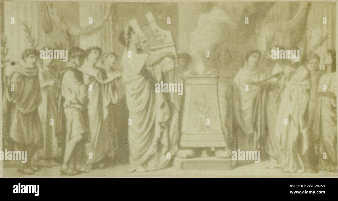 Fotoproduktion einer Illustration von Sängern in einem Tempel, Anonym, nach Félix Joseph Barrian, ca. 1851 - in oder vor 1855 Fotografie Papier Albumen Printmusiker(n) begleitet Sänger(n). Rituelle Praktiken  römische Religion Stockfoto