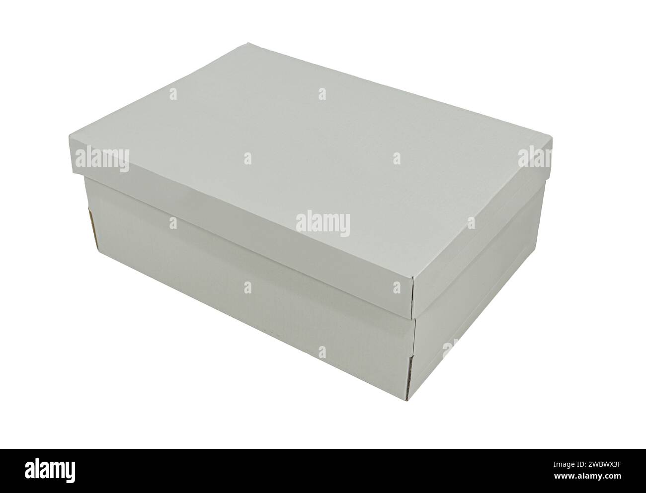 Grauer Karton aus Schuhkarton isoliert auf weißem Hintergrund Stockfoto