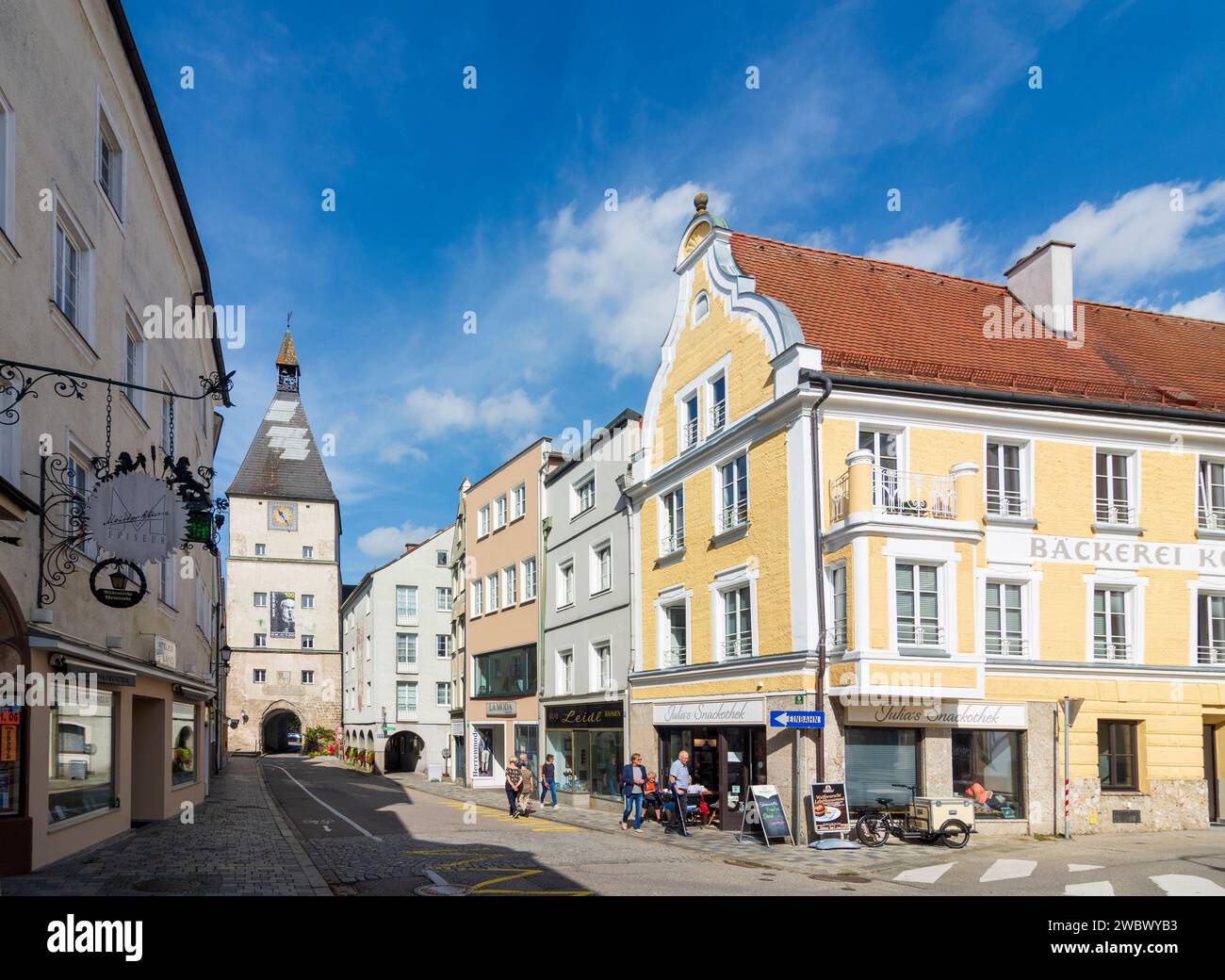 Braunau am Inn: Stadttor Salzburger Tor in Innviertel, Oberösterreich, Oberösterreich, Österreich Stockfoto