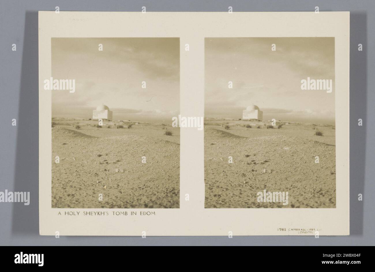 Grab van A Sheikh in Edom, Palästina, Richard St. Barbe Baker, 1929 Stereograph Series über die Ausgrabungen der britischen Archäologen Gerald Harding und Flinders Petrie in Tell Fara im damaligen britischen Mandatsgebiet Palästina. Londonpublisher: Birmingham baryta Papier Gelatine Silberdruck Grab, Grab. Wüste Palästina Stockfoto