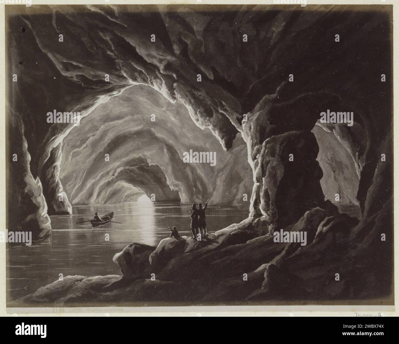 Fotoproduktion (vermutlich) einer Zeichnung der blauen Höhle auf Capri, Giorgio Sommer (zugeschrieben), nach Anonym, um 1880 - um 1900 Fotografie Teil von Reisalbum mit Fotos von Sehenswürdigkeiten in Italien und Frankreich. Capri, Insel des Papiers. Fotomaterial Albumendruckhöhle, Grotte Capri, Insel Stockfoto