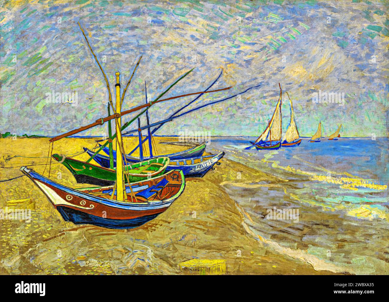 Fischerboote 1888 (Gemälde) des Künstlers Gogh, Vincent van (1853-90) Niederländisch. Stock Vektor