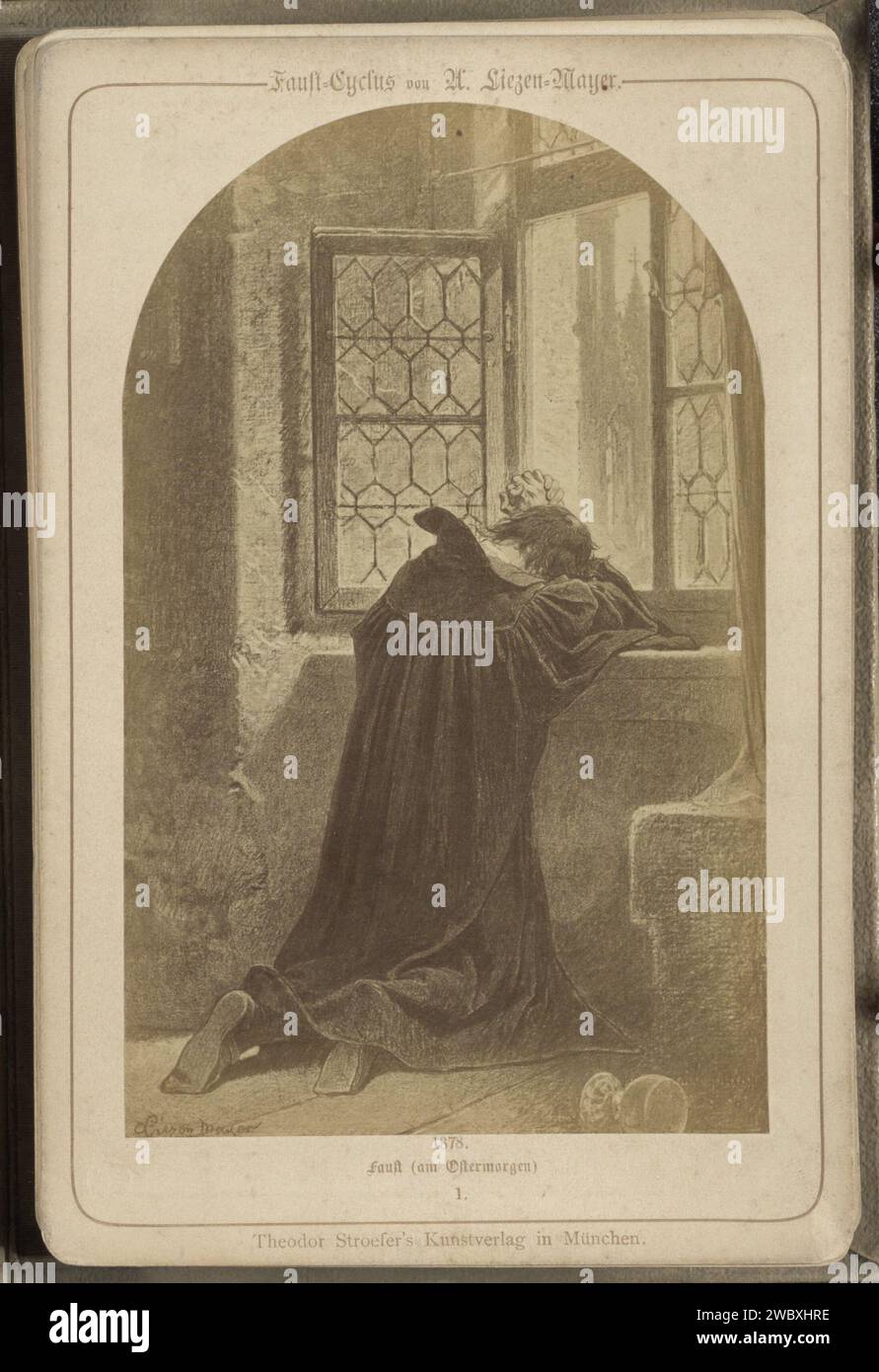 Fotoproduktion (vermutlich) einer Zeichnung mit dem Titel 'Faust am Ostermorgen', 1878 Fotografie Teil des Albums mit 30 Fotoproduktionen von Zeichnungen der Faust-Geschichte von J. W. von Goethe. Münchner Papier. Unterstützung für Fotos. Faust aus Karton mit Albumendruck Stockfoto