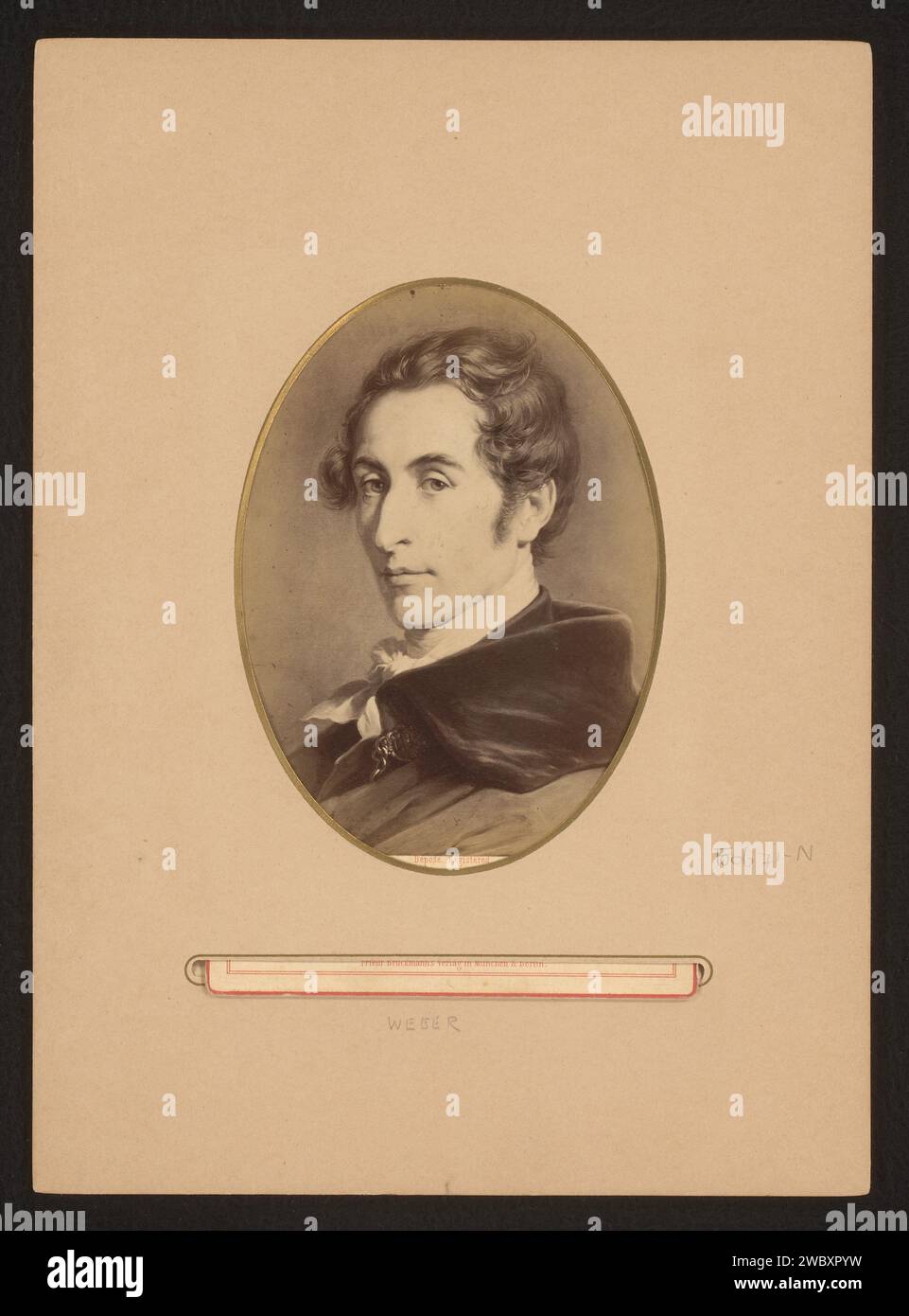 Fotoproduktion eines gemalten Porträts von Carl Maria von Weber von Carl Jaeger, Anonym, Friedrich Bruckmann, nach Carl Jaeger, 1870 - 1900 Fotografie. Schrankfoto Deutschland Pappe. Fotografischer Trägeralbumendruck historischer Personen. Porträt des Komponisten Stockfoto