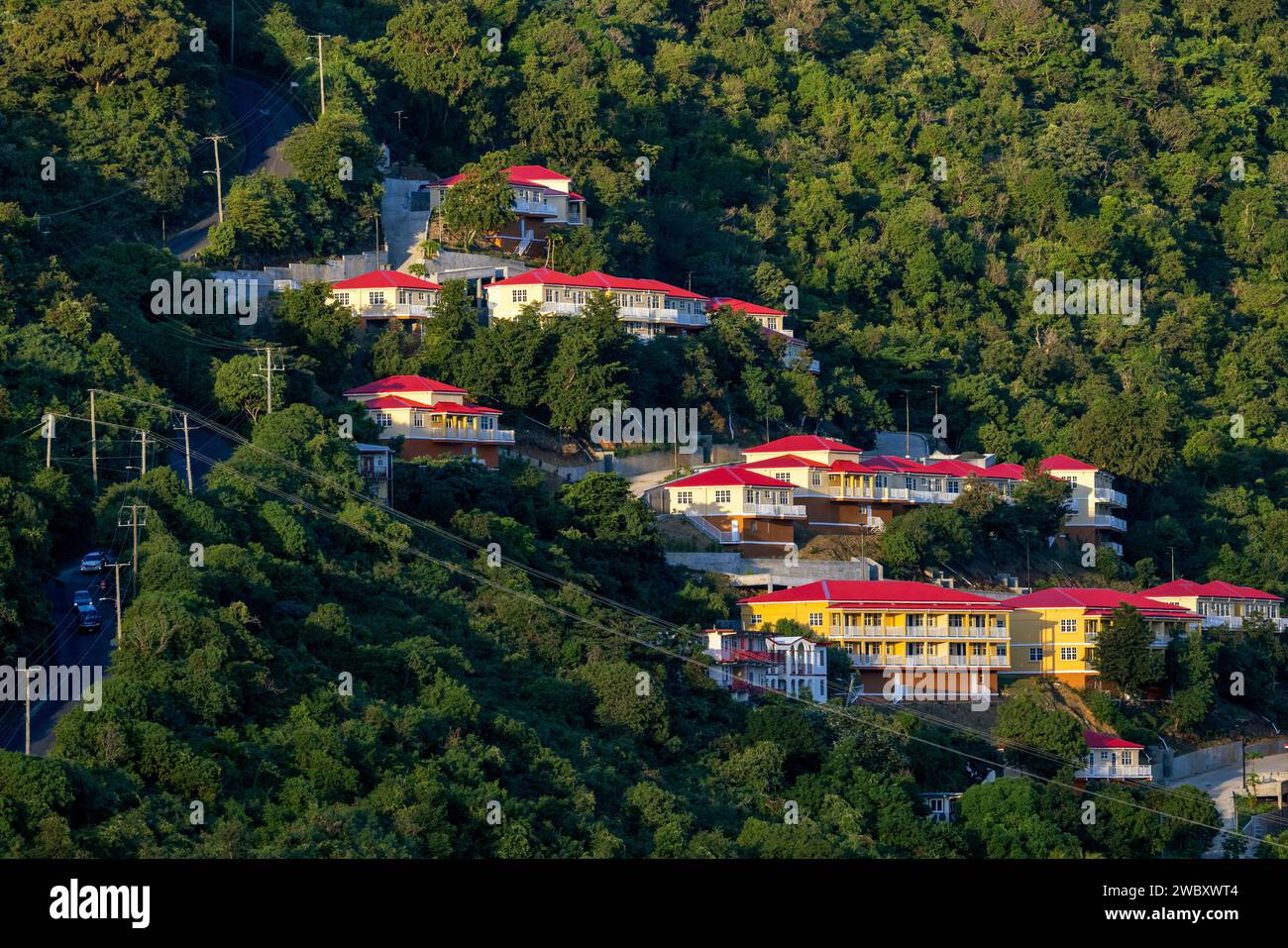 Farbenfrohe Gebäude in Road Town, Tortola, Britischen Jungferninseln Stockfoto