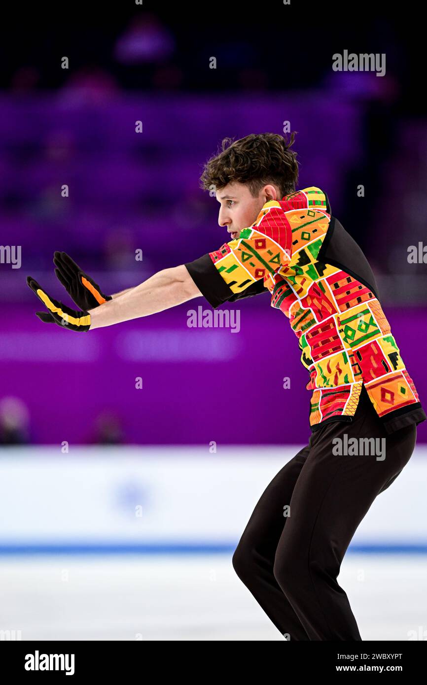 Lukas BRITSCHGI (SUI), während des Freilauf-Skatings der Männer, bei der ISU Europameisterschaft 2024, in der Algiris Arena, am 12. Januar 2024 in Kaunas, Litauen. Quelle: Raniero Corbelletti/AFLO/Alamy Live News Stockfoto