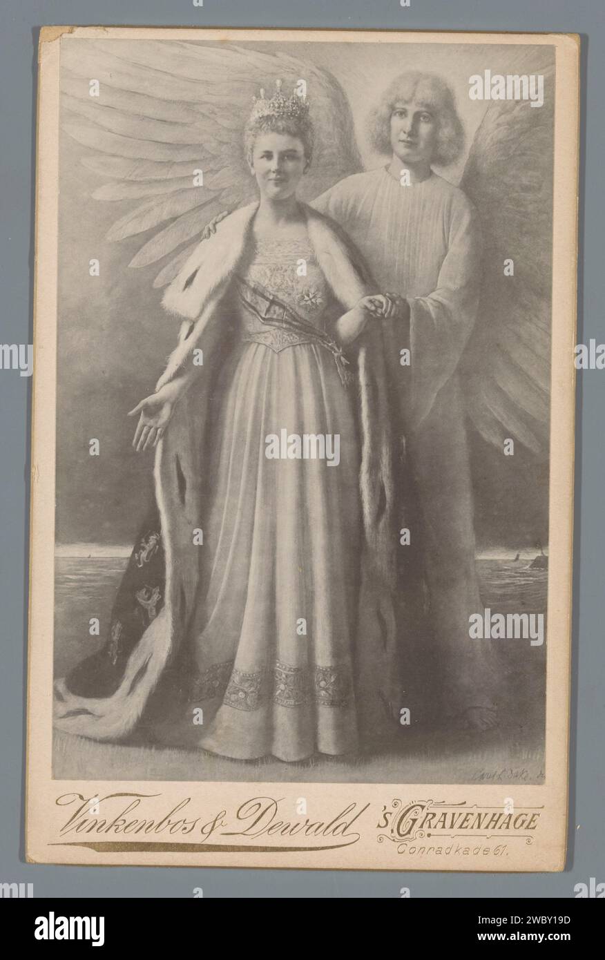 Fotoproduktion einer Zeichnung von Königin Wilhelmina präsentiert von ...