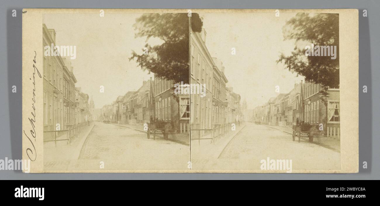 Straße in Scheveningen, Pieter Oosterhuis (zugeschrieben), 1859 - 1865 Stereograph Scheveningen Karton. Papieralbumendruck Straße Scheveningen Stockfoto