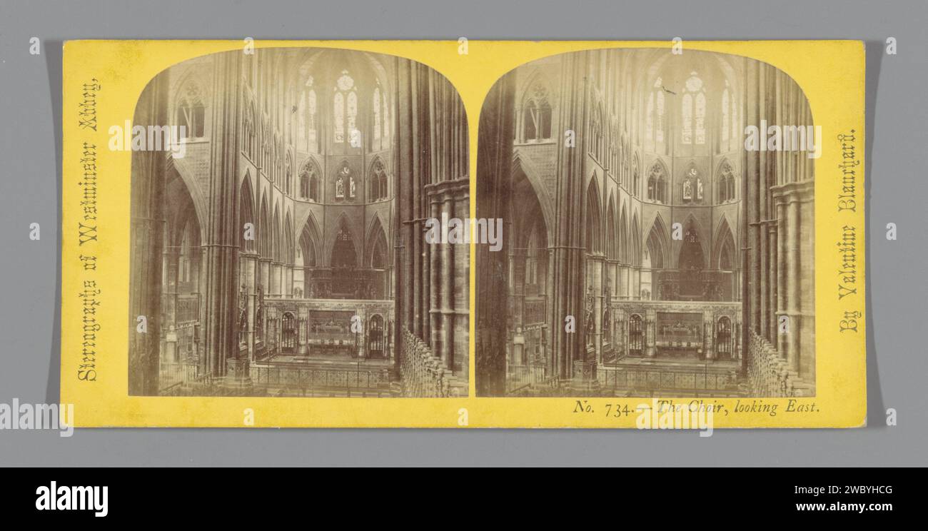 Blick auf den Chor der Westminster Abbey in London, Valentine Blanchard, ca. 1850 - ca. 1880 Stereogramm Westminster Abbey Karton. Fotografischer Trägeralbumendruck Teile des Kircheninnenraums: Chor Westminster Abbey Stockfoto