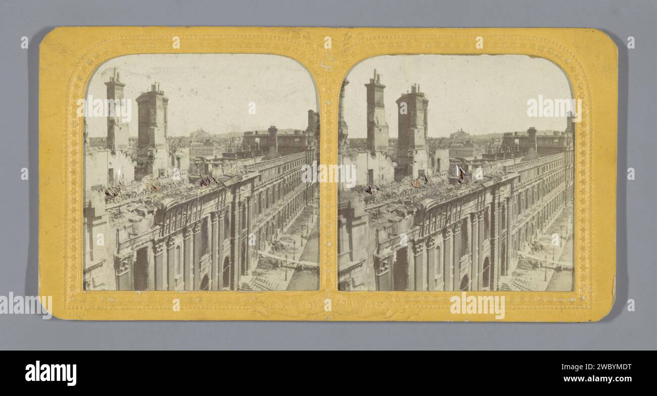 Ruinen des Palais des Tuileries während der Kommune Paris 1871, Charles Dauvois, 1871 Gewebestereografie Paris fotografische Unterstützung. Papier. Karton Albumendruck / Schneiden verwüsteten, ruinierten Ort oder Stadt (~ Kriegsführung). palast Tuileriep-Palpal Stockfoto