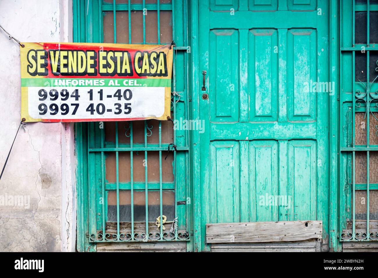 Merida Mexico, Centro historico Central Historico Central Historico, Banner, dieses Haus zum Verkauf, Immobilien, Schild Leasing, Miete, Verkauf, Gewerbe, Angebot, Stockfoto