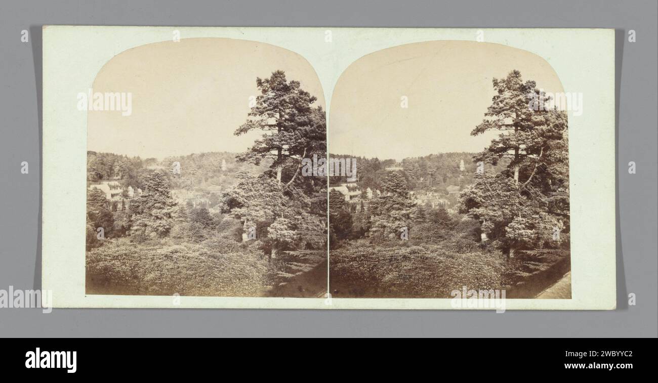Blick auf die Gärten von Alton Towers, Helmut Petschler, um 1850 - um 1880 Stereograph Staffordshirepublisher: Manchester Cardboard. Fotografische Unterstützung Albumenabdruck Englisch oder Landschaftsgarten Staffordshire Stockfoto