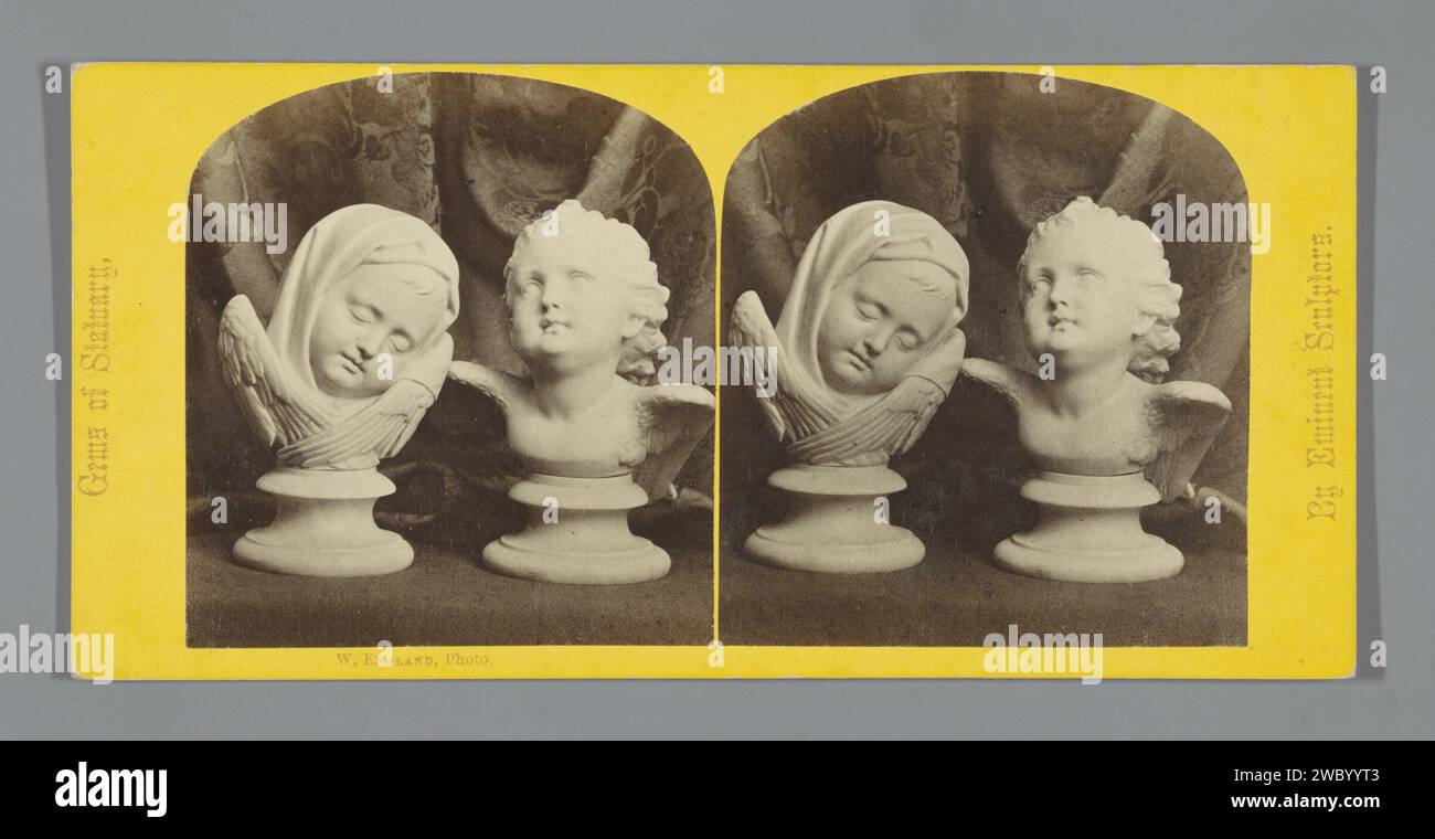 Zwei Skulpturen von Cherubys, Nacht und Tag symbolisierend, William England, um 1855 - um 1880 stereographische fotografische Unterstützung. Skulptur aus Pappe mit Albumendruck. Cherubs, d. h. Kinderköpfe mit Flügeln. Personifizierung der Nacht, „NOx“; „Notte“, „Carro della notte“, „SerenitÃ della notte“ (Ripa). Personifizierung des morgens, „Aurora“; „Aurora“ (Ripa) Stockfoto