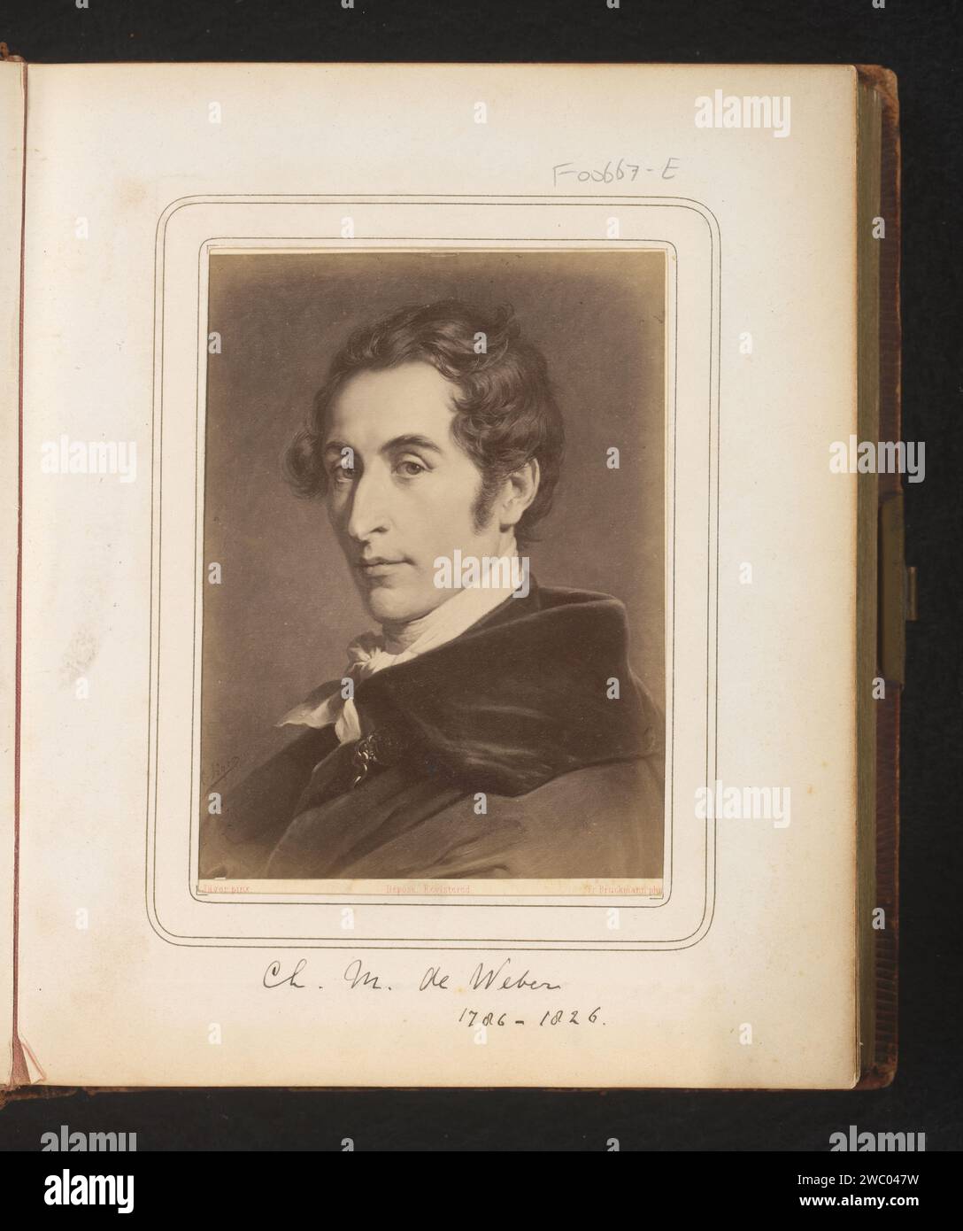 Fotoproduktion eines gemalten Porträts von Carl Maria von Weber von Carl Jaeger, Friedrich Bruckmann, nach Carl Jaeger, 1870 - 1890 Fotografie. Cabinet Foto dieses Foto ist Teil eines Albums. Pappe. Fotounterstützung Albumendruck Bild, Malen. Historische Personen. Porträt des Komponisten Stockfoto