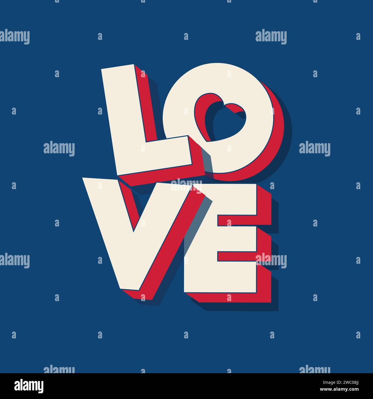 3D Love Text in Retro Stil Typografie Vektor Illustration. Trendige Typografie Vektor-Illustration für Feiern Happy Valentine's Day. Kurze Phrase Stock Vektor