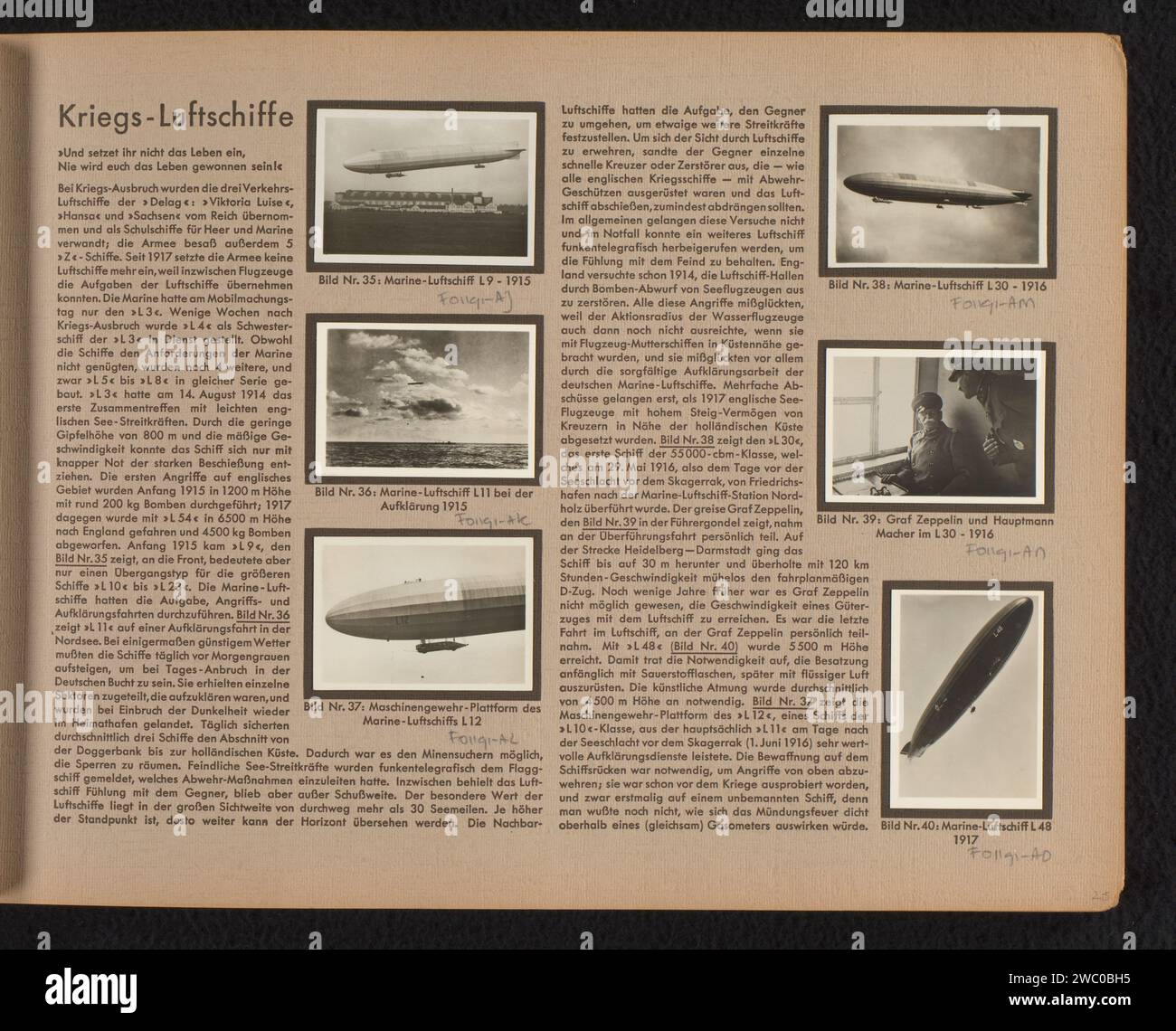 Zeppeline im Ersten Weltkrieg, Anonym, um 1915 - um 1917 Foto. Scrapbook sechs Fotos, unter anderem von Zeppelins während des Ersten Weltkriegs und Graf Zeppelin. Alle Fotos sind mit einer Nummer und einem Titel versehen. Diese Seite ist Teil eines Albums. Papier. Fotografische Unterstützung Gelatine Silberdruck 46C35 Luftschiff, zeppelin. Historische Personen Deutschland Stockfoto
