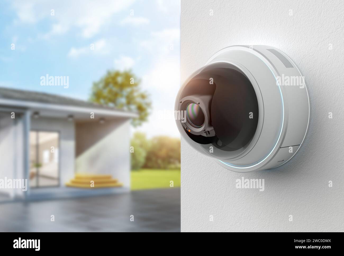 3D Rendering-Überwachungskamera oder cctv-Kamera für die Hausüberwachung Stockfoto