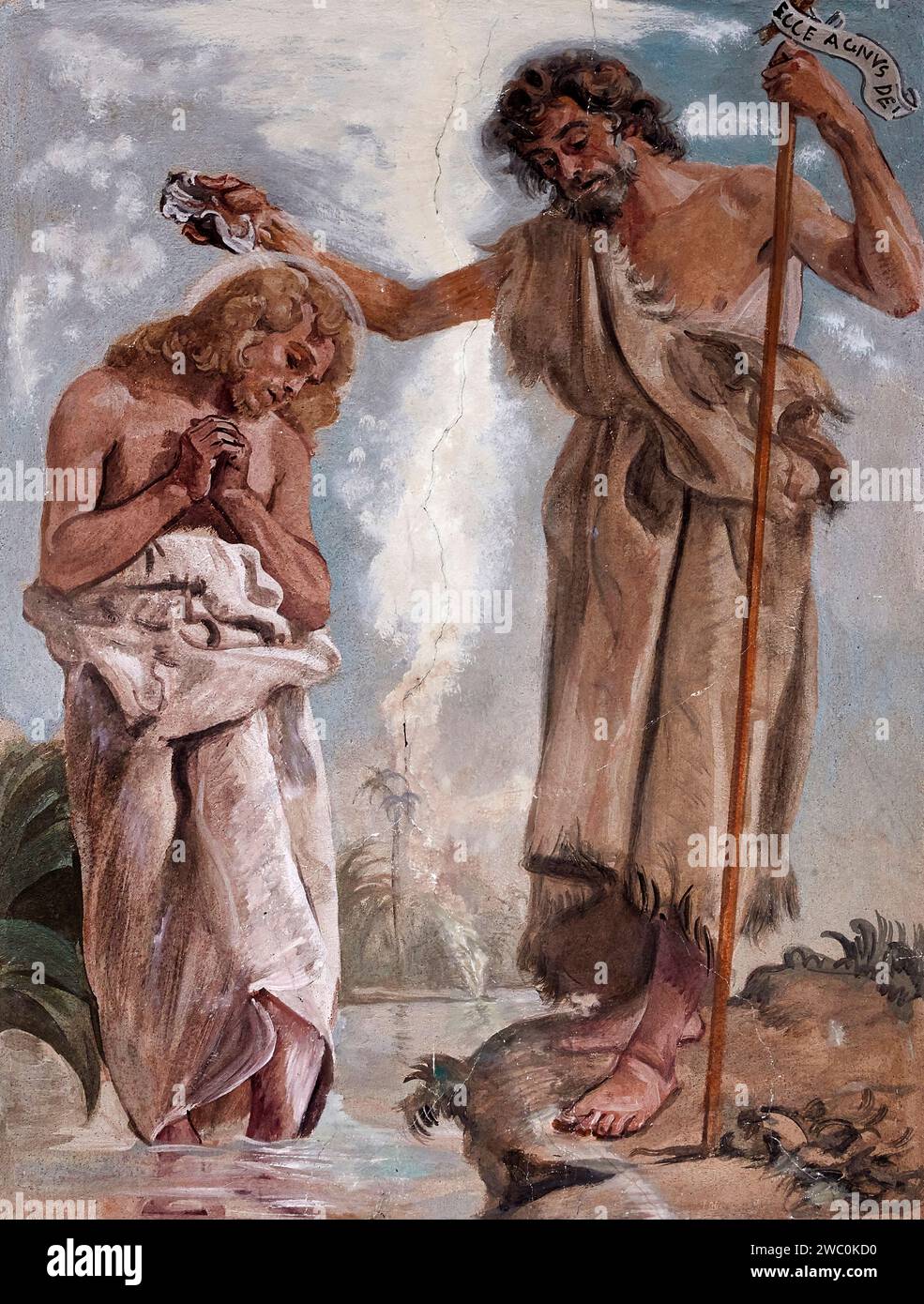 Battesimo di Cristo - affresco - Vittorio Trainini - 1946 - Barghe (Bs) chiesa parrocchiale di S. Giorgio Stockfoto