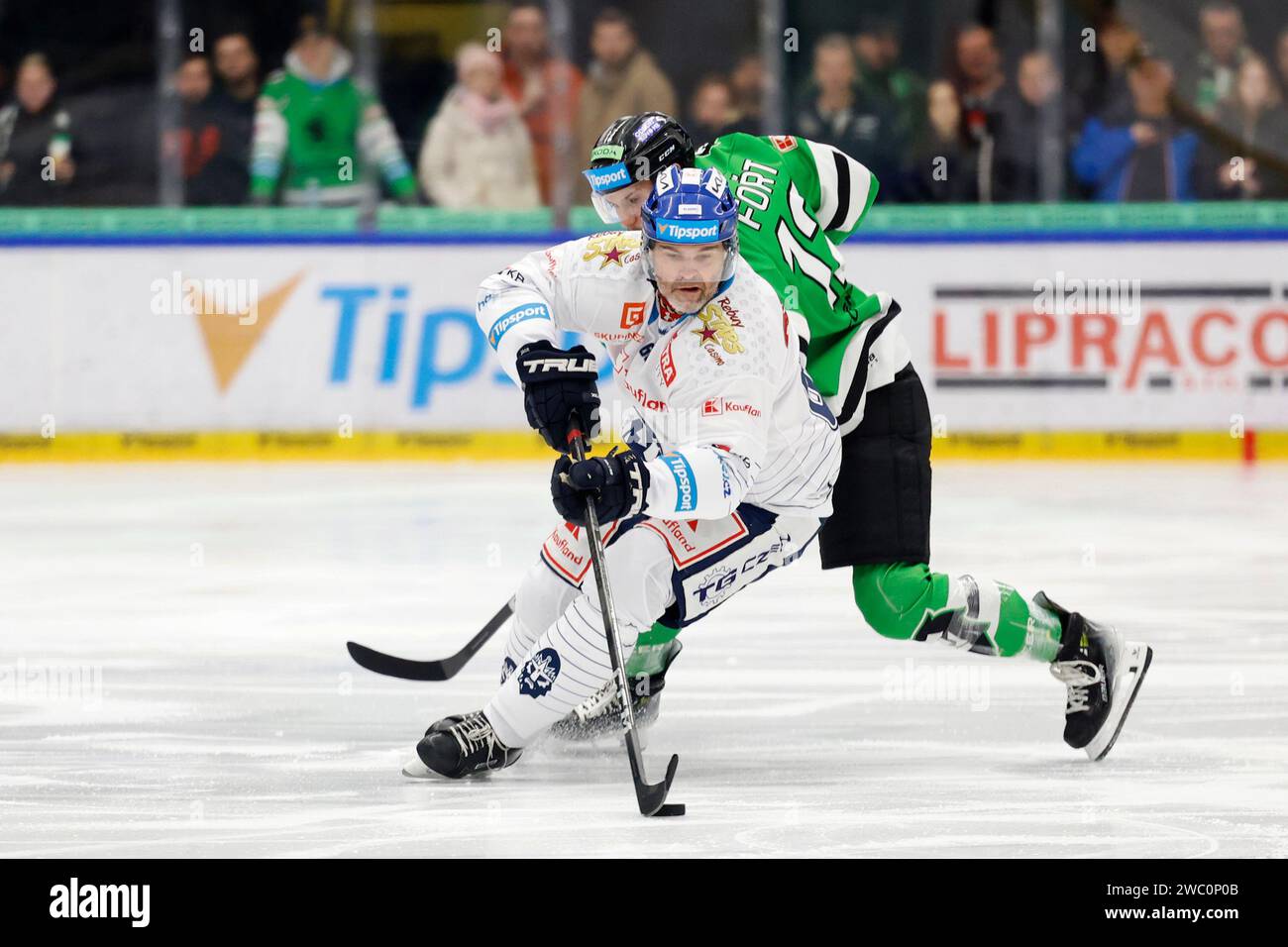 Die tschechische Eishockeylegende Jaromir Jagr, Inhaber von Rytiri Kladno, im Einsatz während der 35. Runde des tschechischen Eishockeyspiels BK Mlada Boleslav - Rytiri Stockfoto