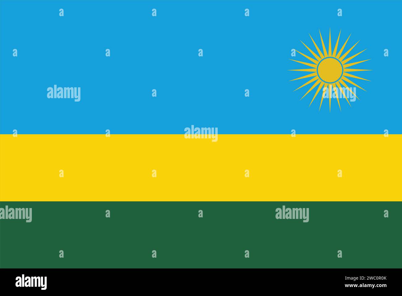 Detaillierte Flagge von Ruanda. Nationale ruandische Flagge. Afrika. 3D-Abbildung. Stock Vektor