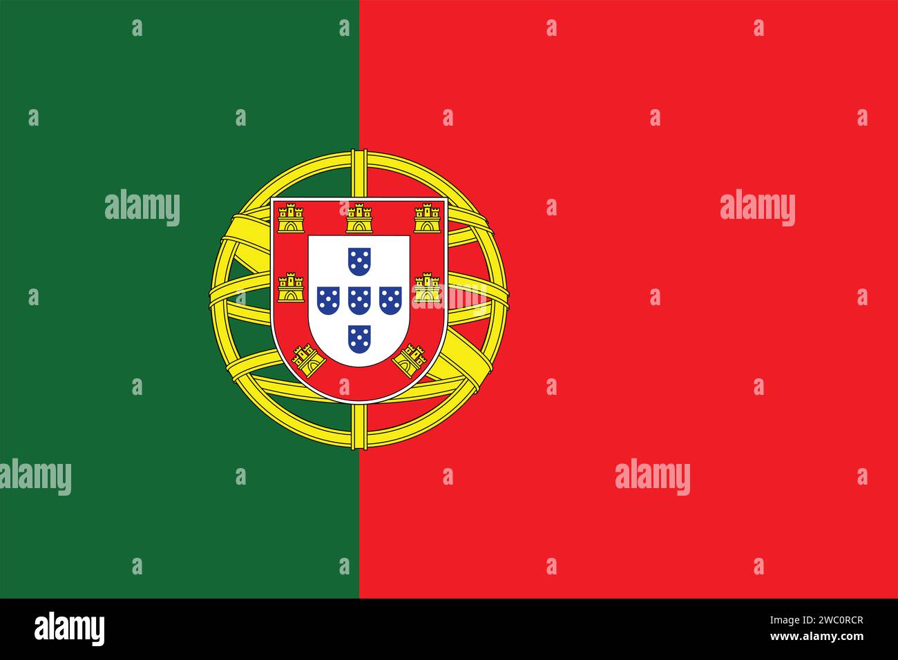 Hochdetaillierte Flagge Portugals. Portugiesische Nationalflagge. Afrika. Europa. 3D-Abbildung. Stock Vektor