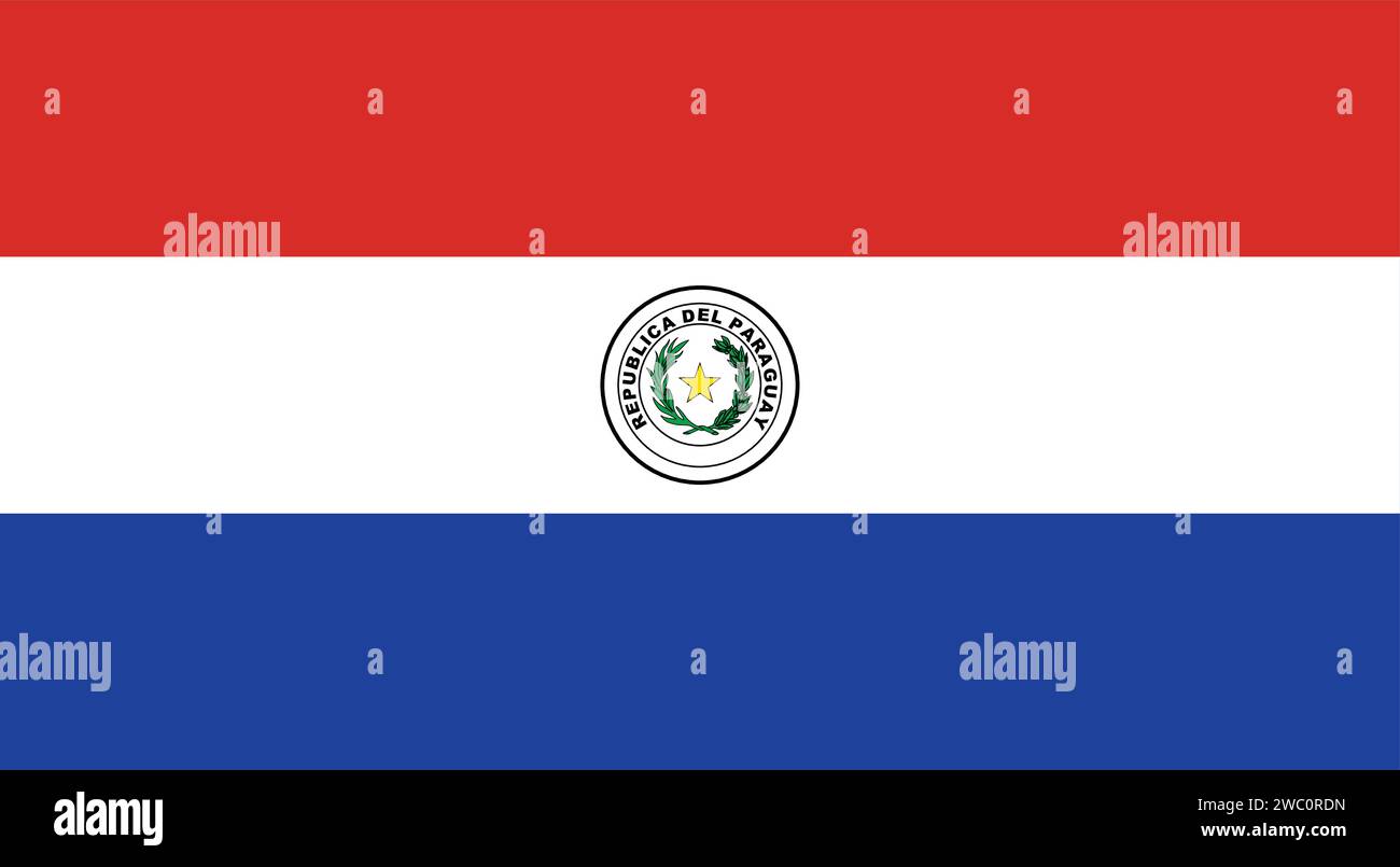 Hohe detaillierte Flagge von Paraguay. Nationale Flagge Paraguays. Südamerika. 3D-Abbildung. Stock Vektor