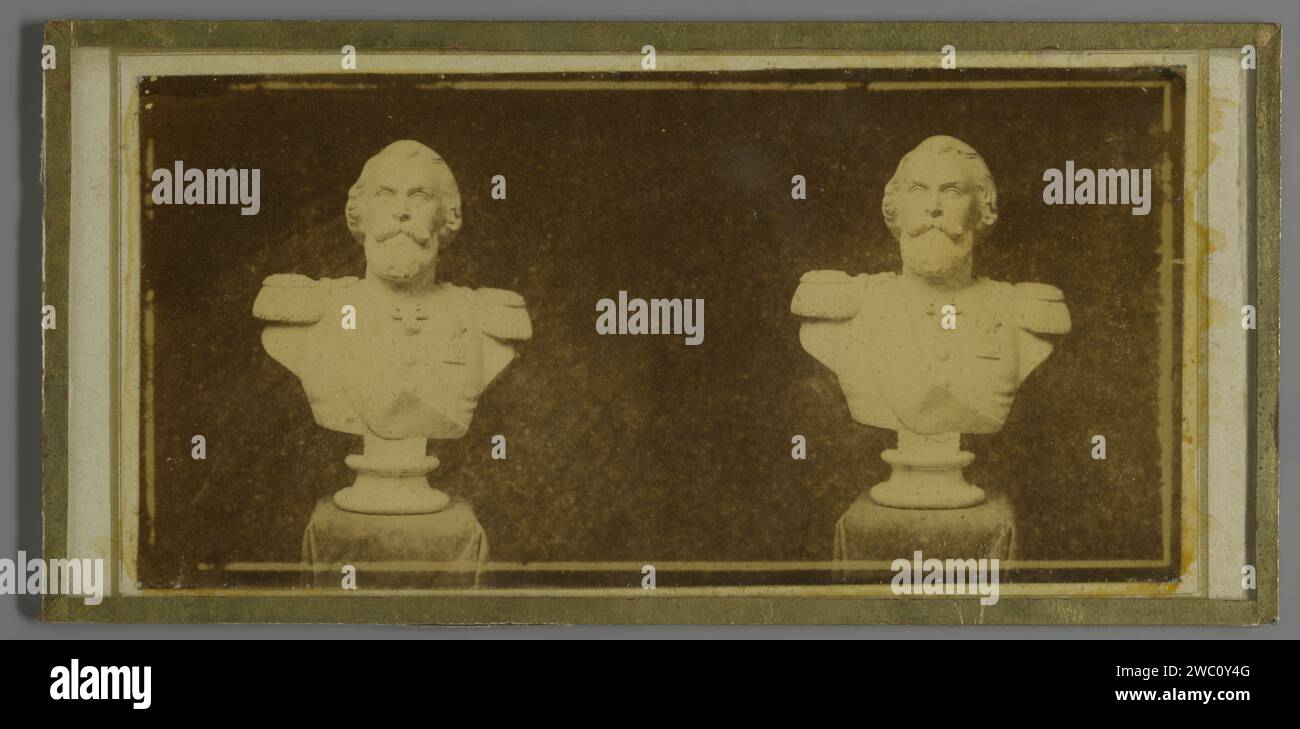 Büste von König Willem III., Pieter Oosterhuis, 1856 - 1870 Glas. Unterstützung für Fotos. Pappe. Zegel-Rand: Papieralbumendruck historischer Personen. Brust, Brust Stockfoto