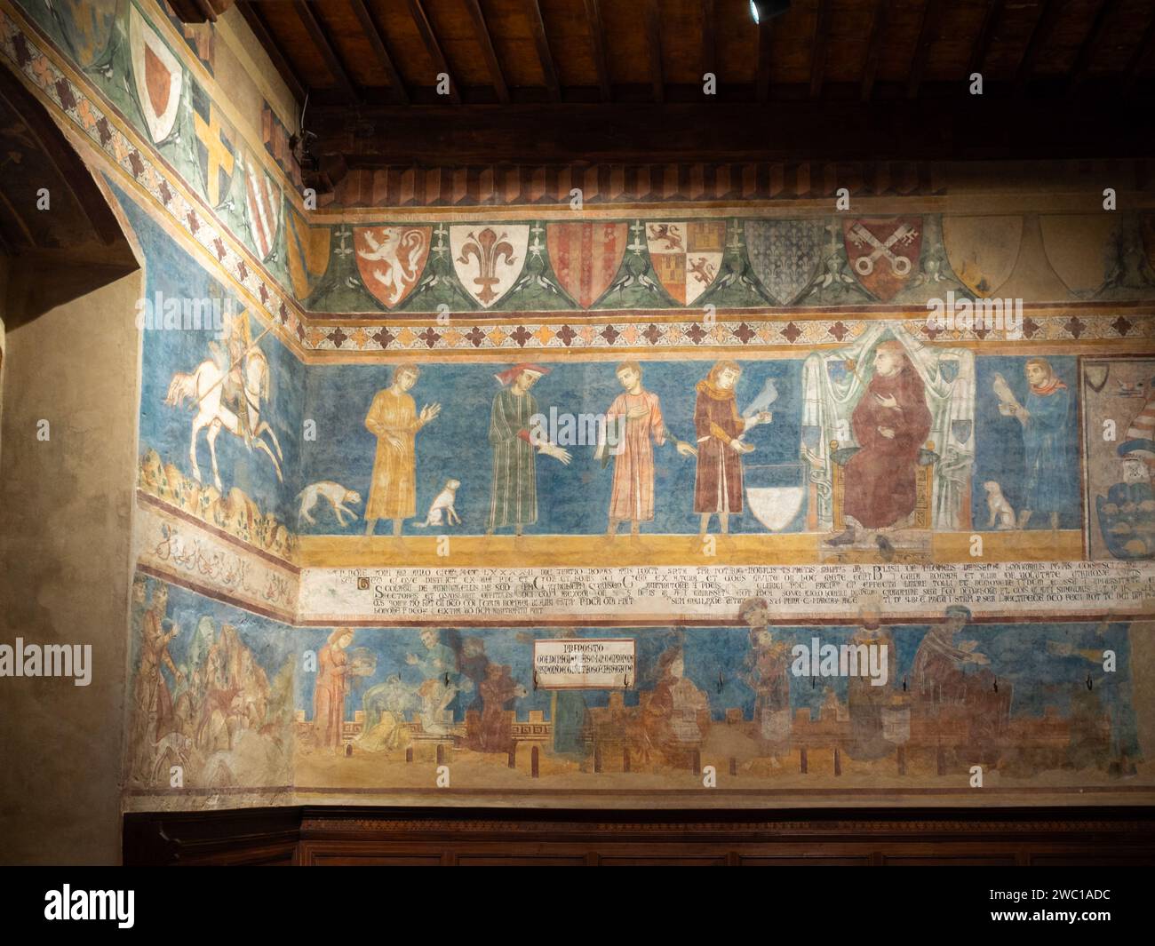 Wandfresko des Sala del Consiglio (Sala Dante), des Palazzo Comunale, San Gimignano Stockfoto