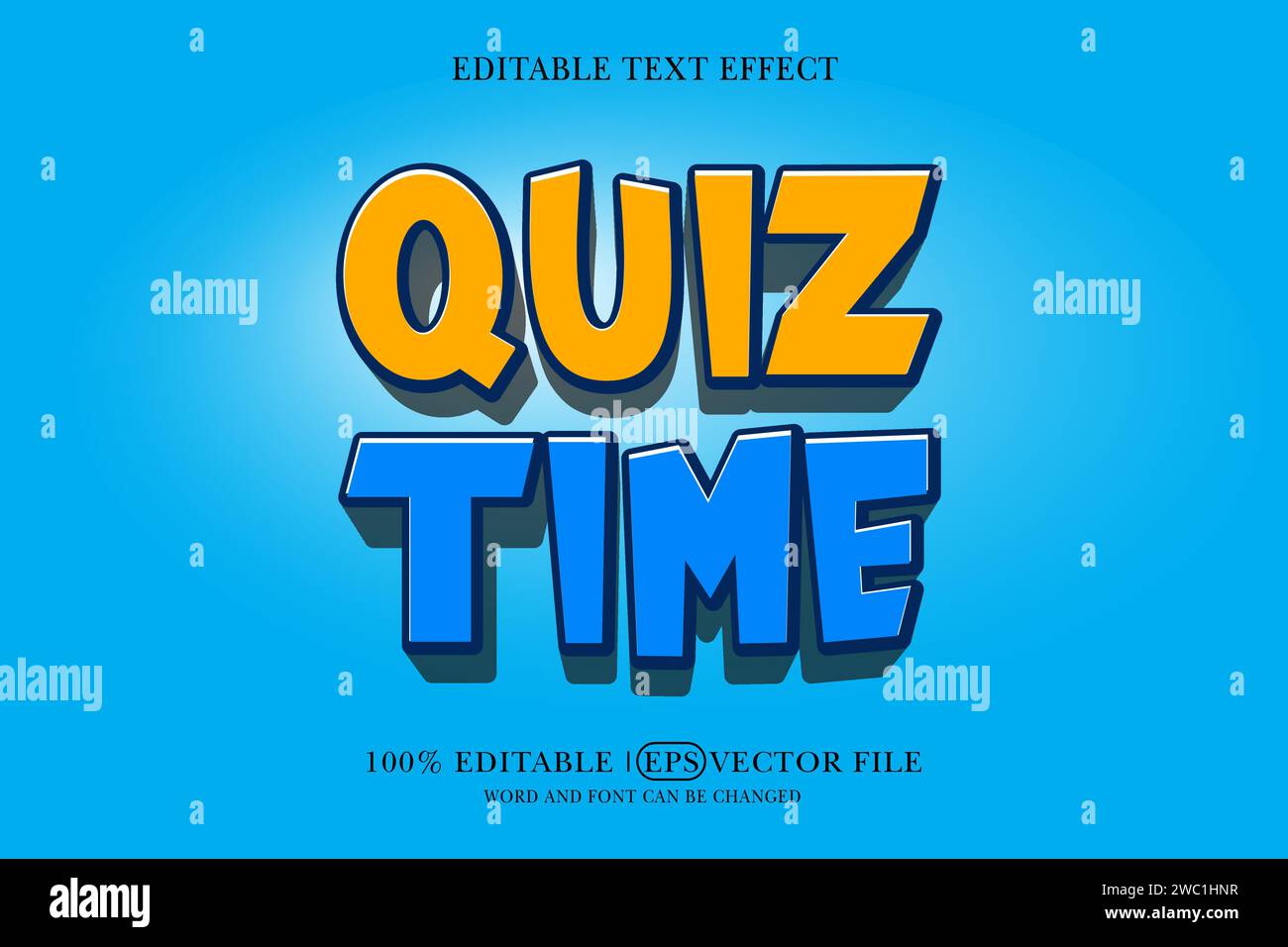 Hintergrund des Quiz-Titels bearbeitbarer Texteffekt, 3D-Textvorlage, Stock Vektor