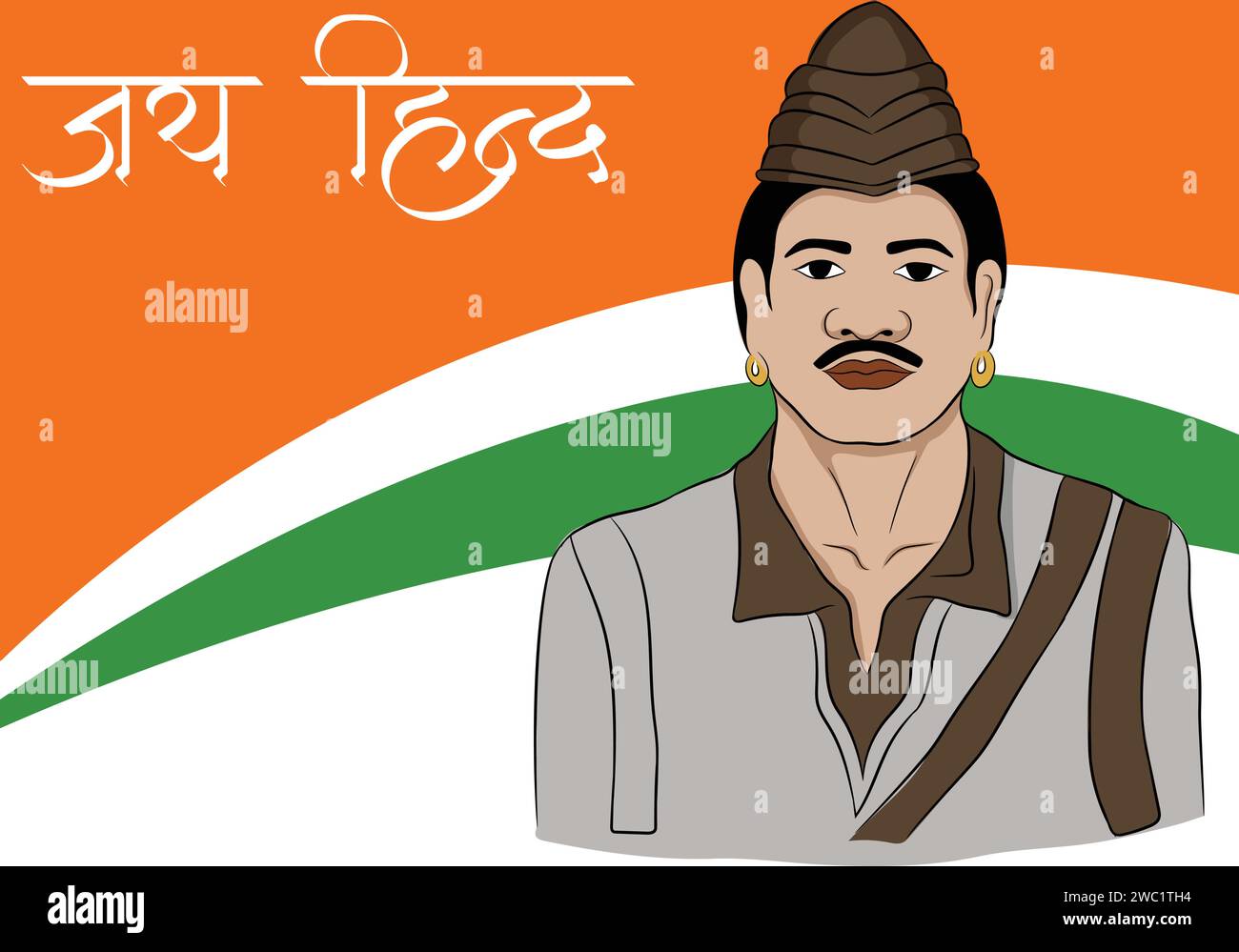 Vektor-Illustration von u kiang nangbah auf dreifarbigem Flaggenhintergrund mit hindi-Text Jai Hind Stock Vektor