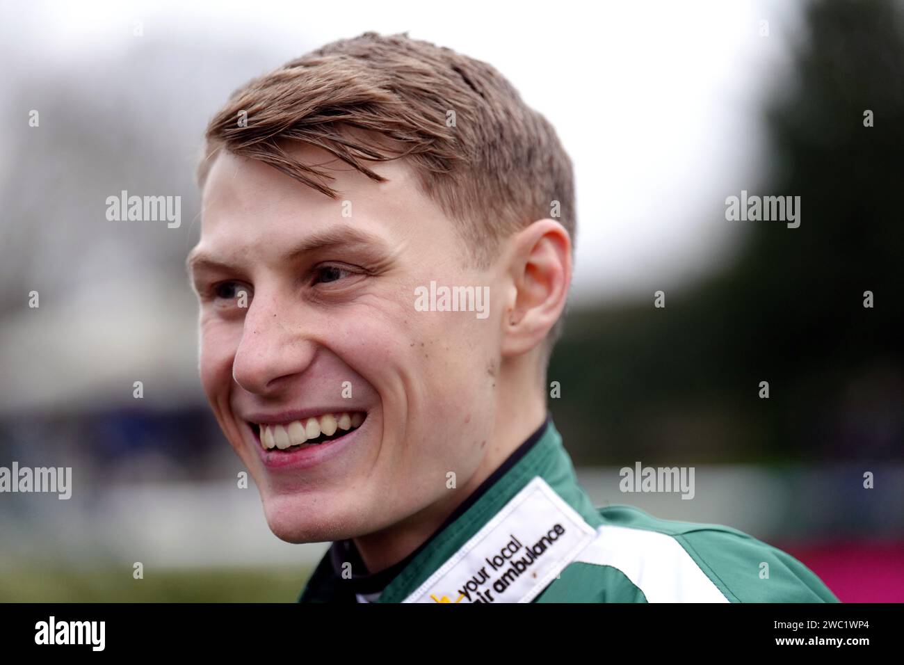 Jockey Tristan Durrell im Kempton Park, Sunbury-on-Thames. Bilddatum: Samstag, 13. Januar 2024. Stockfoto