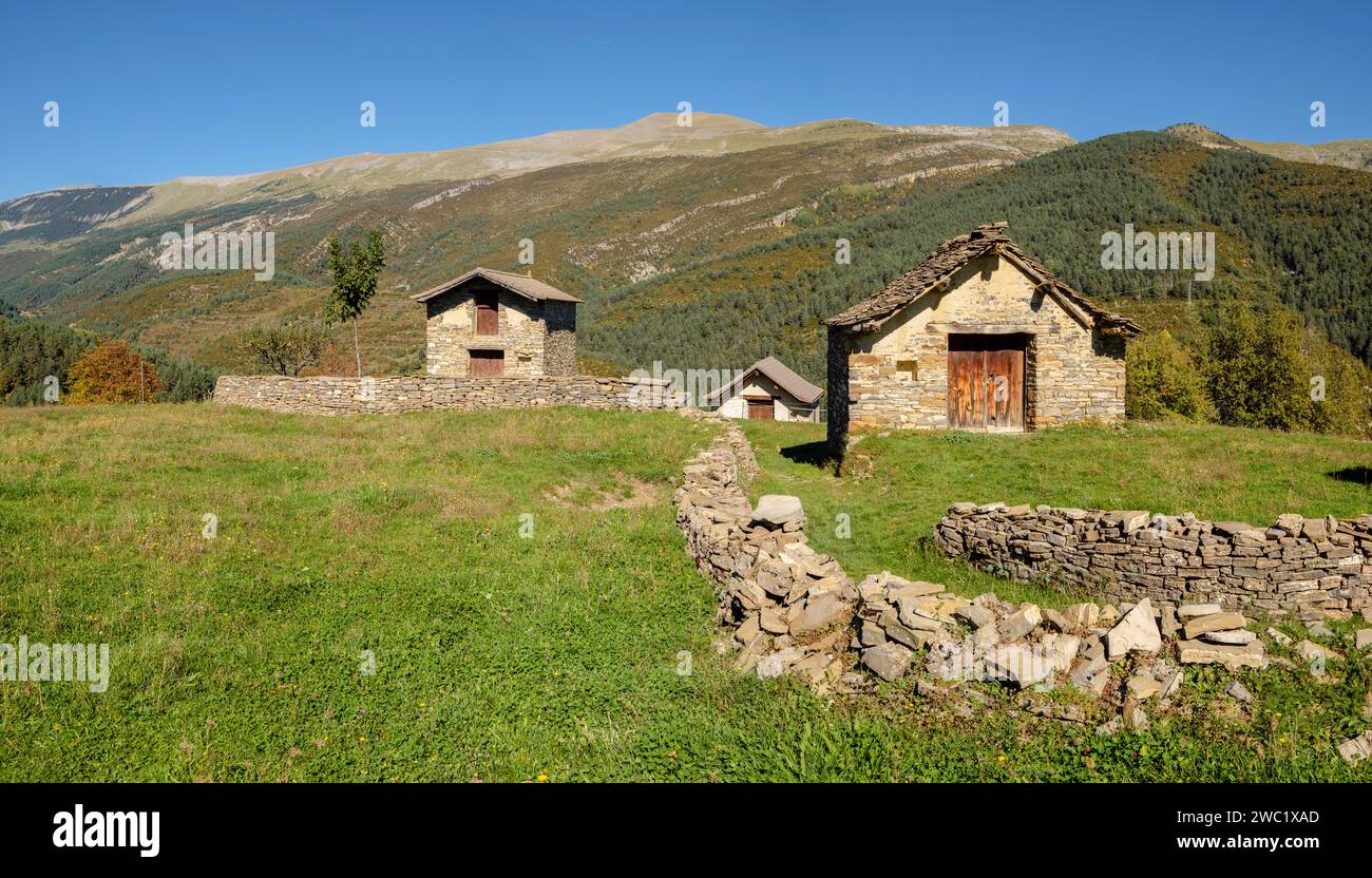 Bordas en Buisán, Buisán, municipio de Fanlo, Huesca, Aragón, cordillera de los Pirineos, Spanien Stockfoto