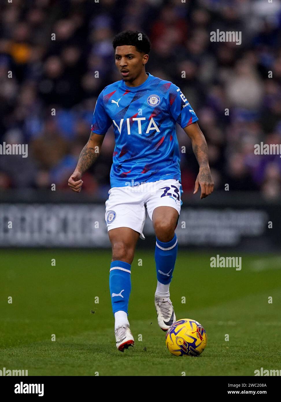 Ethan Bristow im Stockport County während des Spiels der Sky Bet League Two im Edgeley Park, Stockport. Bilddatum: Samstag, 13. Januar 2024. Stockfoto