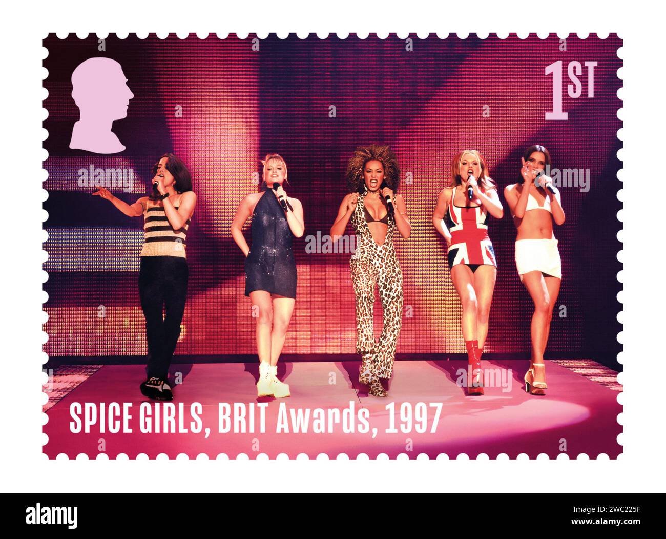 Nicht exklusiv: Die Royal Mail stellt ein neues Briefmarkenset mit den Spice Girls vor, um das 30. Jubiläum der Girlgroup zu feiern, die die Charts übertrifft Stockfoto