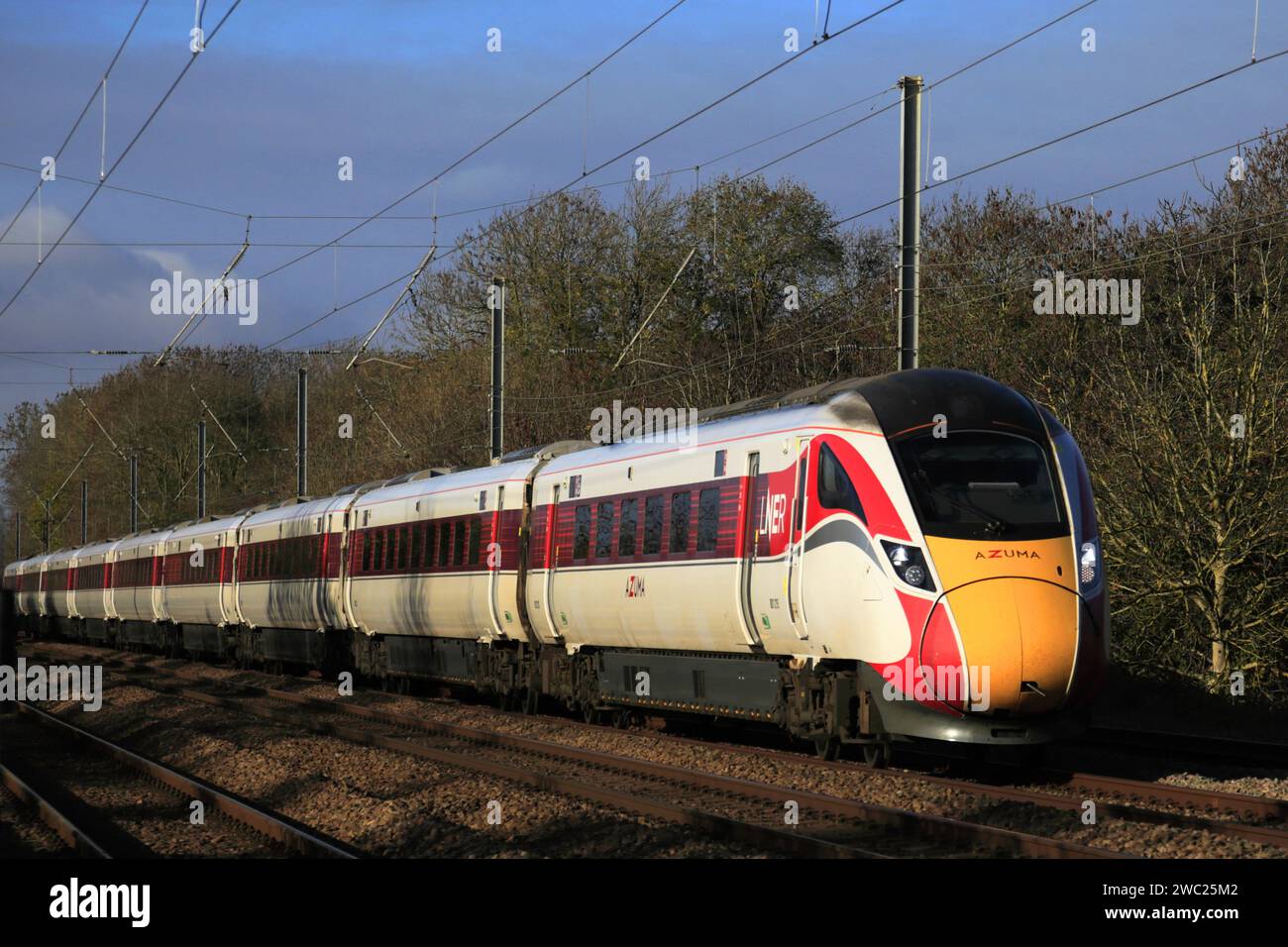 LNER, Azuma 800203 Train, East Coast Main Line Railway, Grantham, Lincolnshire, England, Großbritannien Stockfoto
