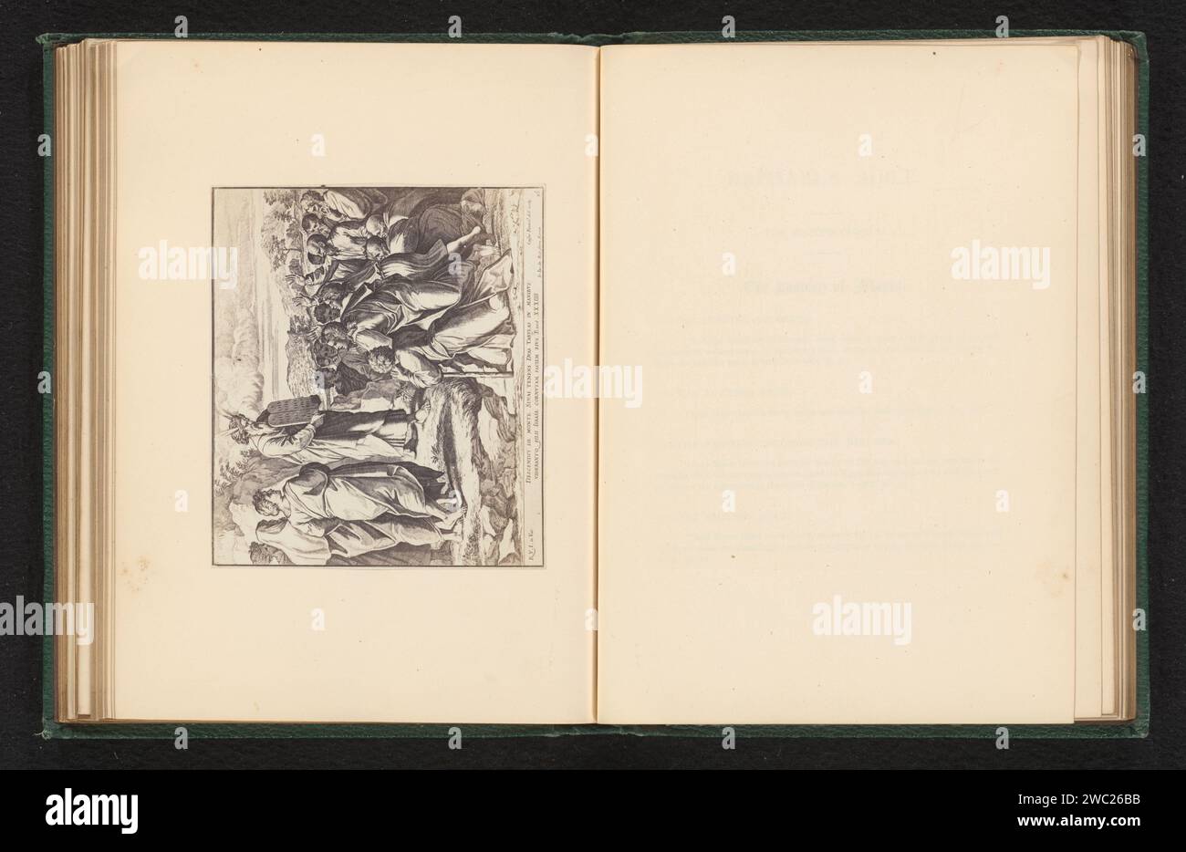 Fotoproduktion von einem Druck zu einem Fresko von Rafaël aus Moses mit den Tabellen des Gesetzes, Edward Dunmore, nach Anonymous, nach Rafaël, c. 1863 - in oder vor 1868 Fotoalbumendruck aus Papier kommt Moses mit den neuen Tabletten und wird von Aaron und den versammelten Leuten erwartet, die bemerken, dass 'sein Gesicht scheint' (Moses' Gesicht wird mit Lichtstrahlen oder Hörnern dargestellt) Stockfoto