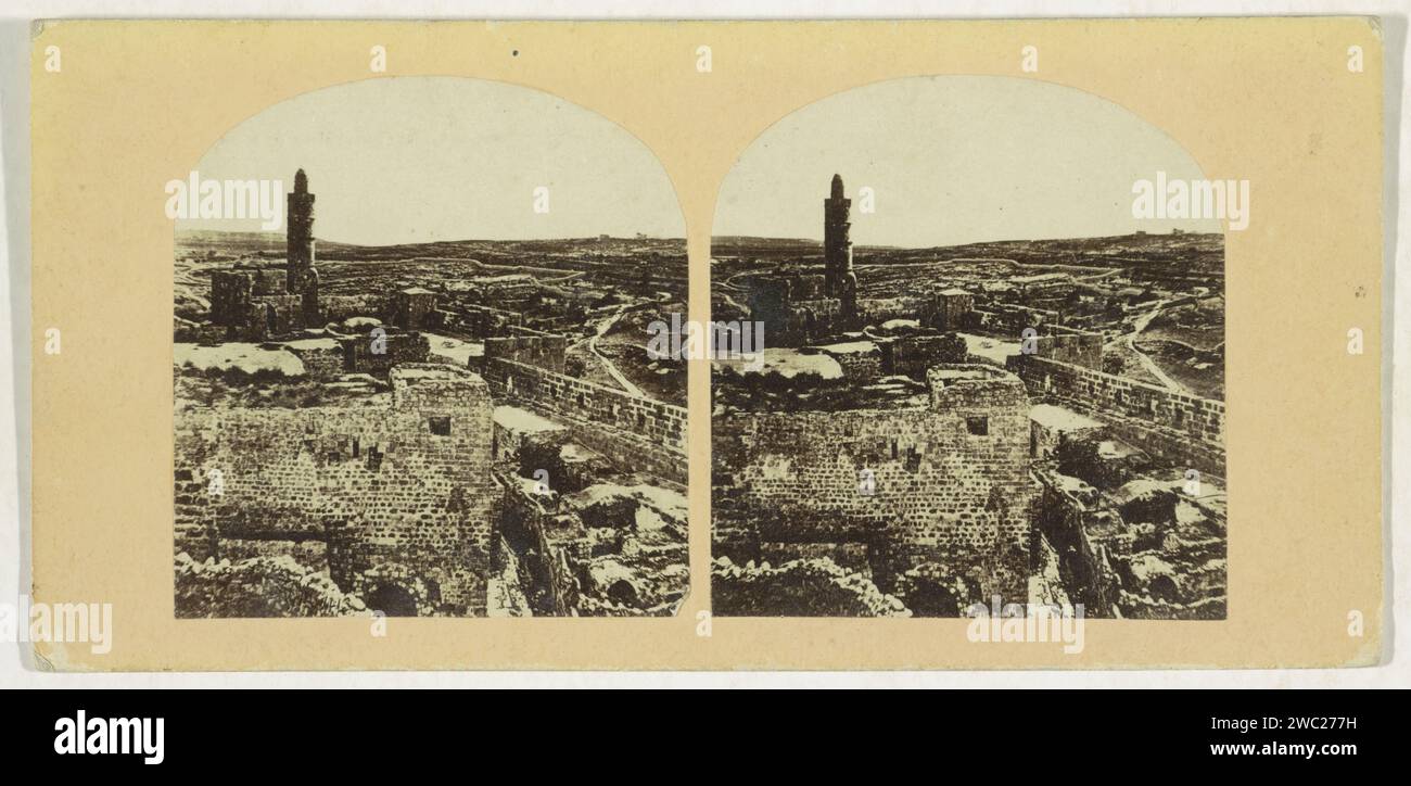 Blick auf Jerusalem und den Turm Phasaël, Francis Frith, 1859 – 1861 Stereograph Jerusalempublisher: London Pappe. Papieralbumen drucken die Stadt im Allgemeinen; 'Veduta' Jeruzalem. Phasael Stockfoto