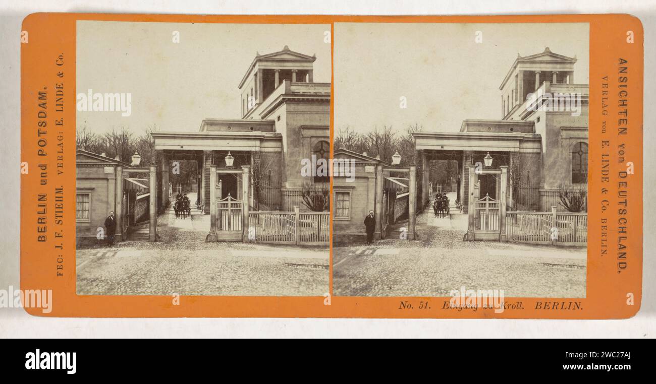 Eingang der Kroll-Oper, Berlin, Johann Friedrich Stiehm, 1868 - 1870 Stereograph Kroll-Operateur: Berliner Pappe. Papieralbumendruck Opernhaus Kroll Opera Stockfoto