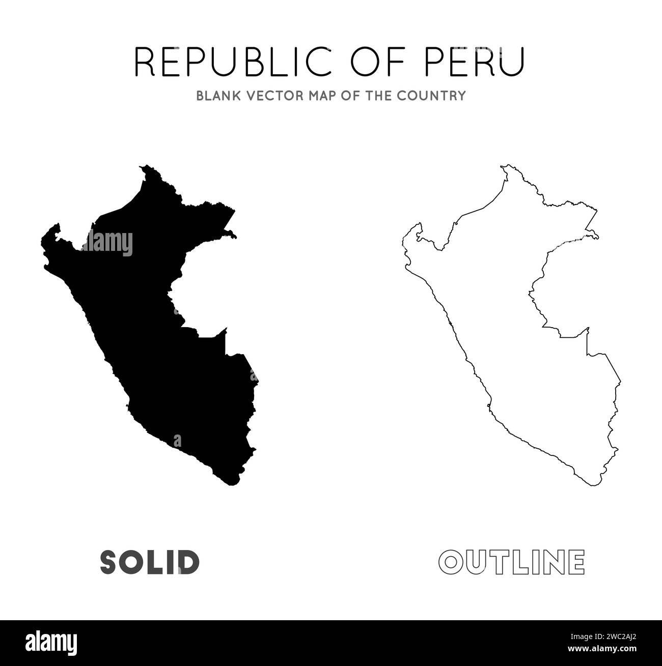 Peru Karte. Leere Vektorkarte des Landes. Grenzen von Peru für Ihre Infografik. Vektorabbildung. Stock Vektor
