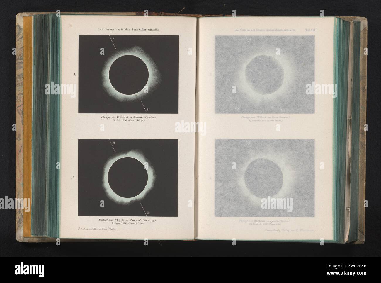 Corona bei voller Sonnenfinsternis, Albert Schutze, P. Angelo Secchi, 1860 Print Braunschweiger Papier totale Sonnenfinsternis mit Corona Zon Stockfoto