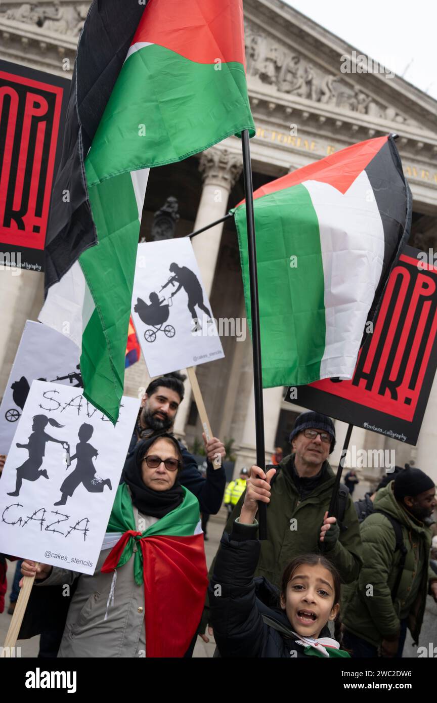 Januar 2024. Hunderttausende Demonstranten versammeln sich bei Bank in London als Teil einer globalen Demonstration zur Unterstützung von Palest Stockfoto