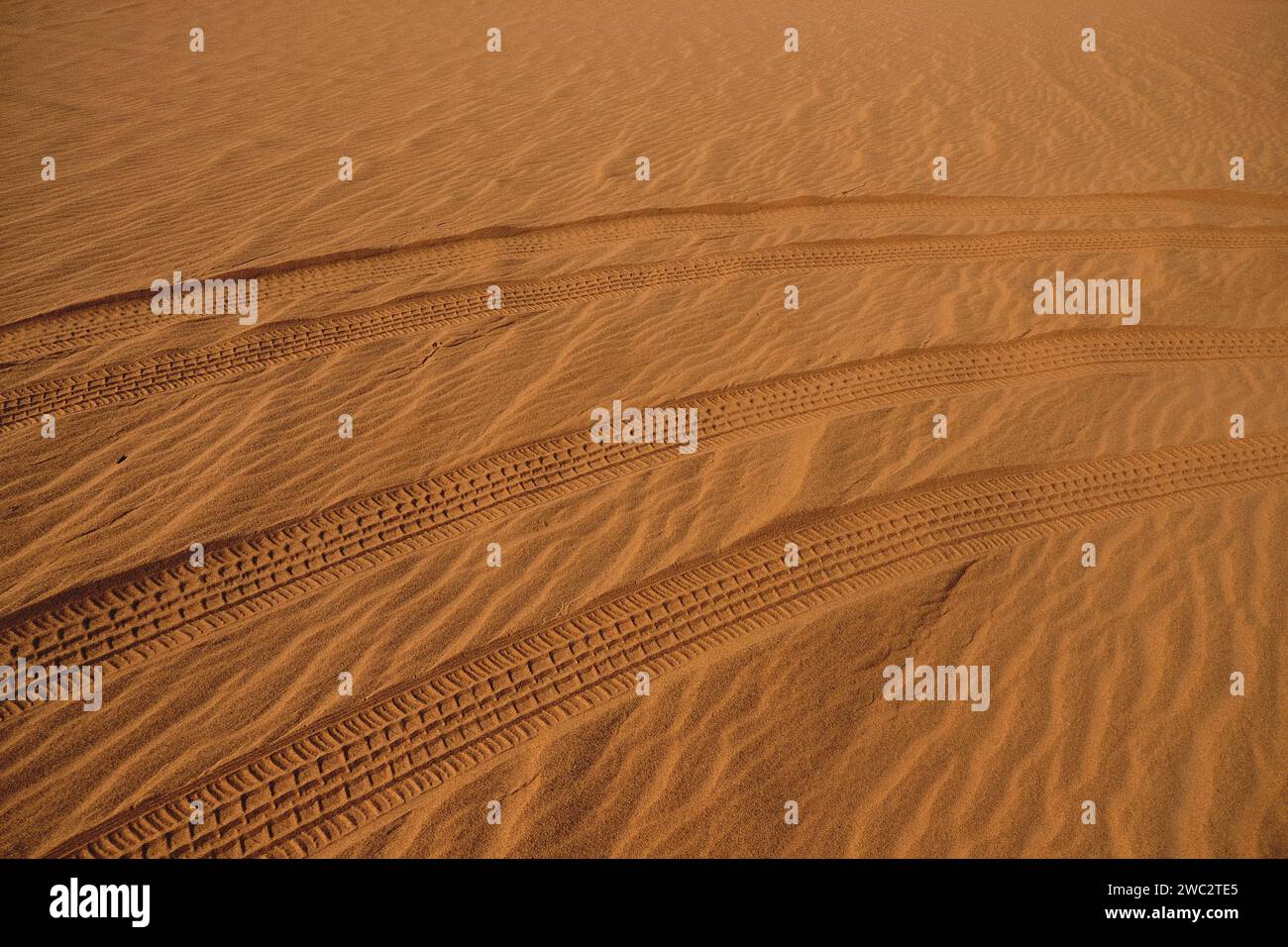 Reifenspuren in der Wüste Stockfoto