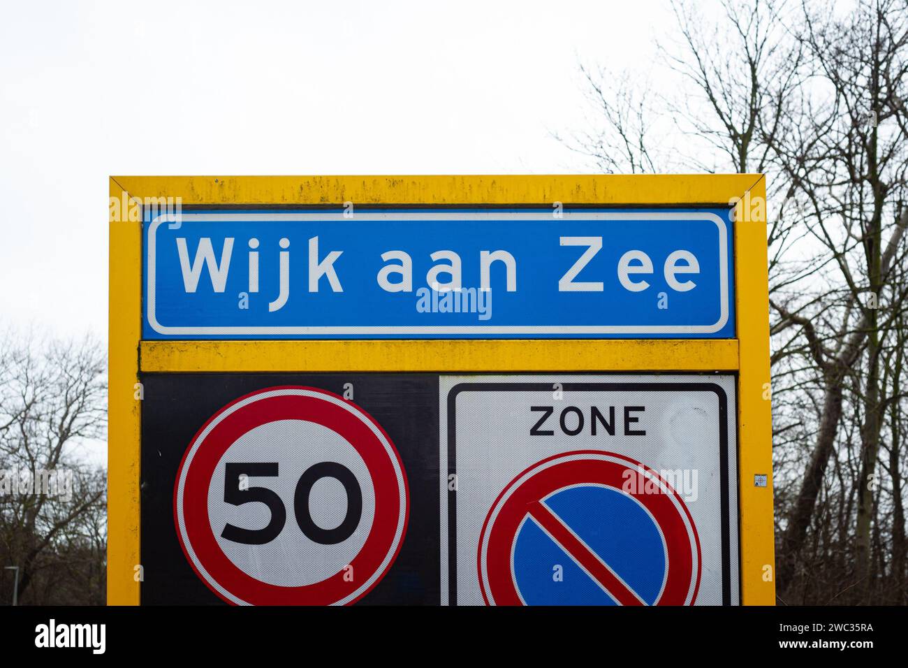 Ortszeichen des Küstendorfes Wijk aan Zee, Niederlande Stockfoto