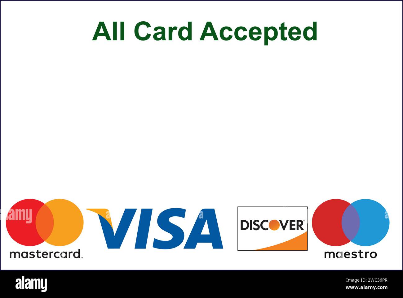 Karte akzeptiert für Business, Debit- und Kreditkarte, Business Payment Flat Symbol Set, Master Card und VISA Logo Stock Vektor