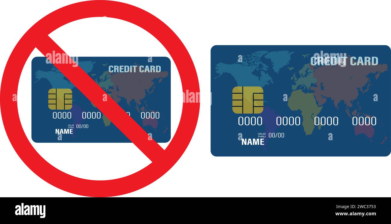 Kreditkartenmuster, kein Kreditkartenzeichen, Kreditkarte nicht akzeptiert, Stock Vektor